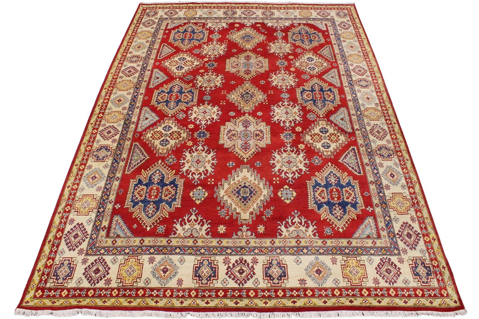 1990s 1990s Vintage Bohemian Kazak Blue/Beige Wool Rug - 9'2" X 11'9" - 7