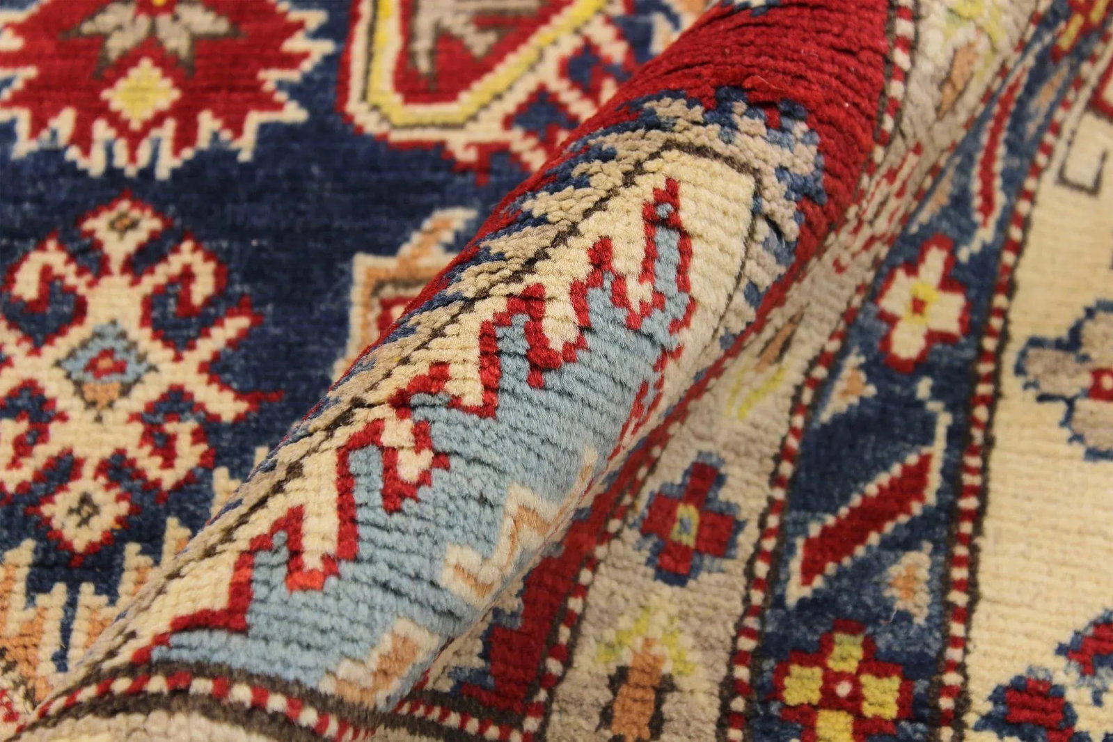 1990s 1990s Vintage Bohemian Kazak Blue/Beige Wool Rug - 9'2" X 11'9" - 8