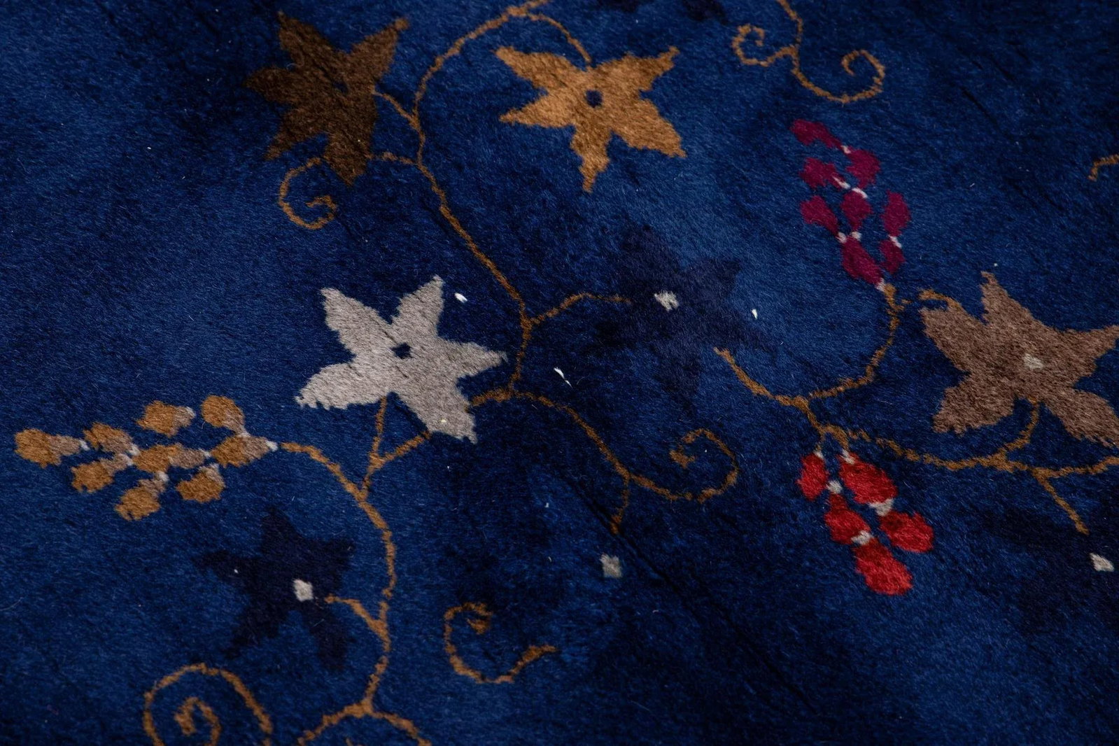 Blue Antique Art Deco Chinese Handmade Floral Wool Rug - 10
