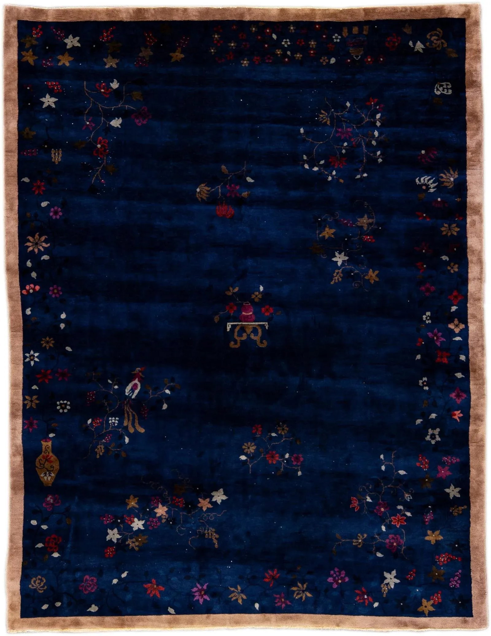 Blue Antique Art Deco Chinese Handmade Floral Wool Rug - 11