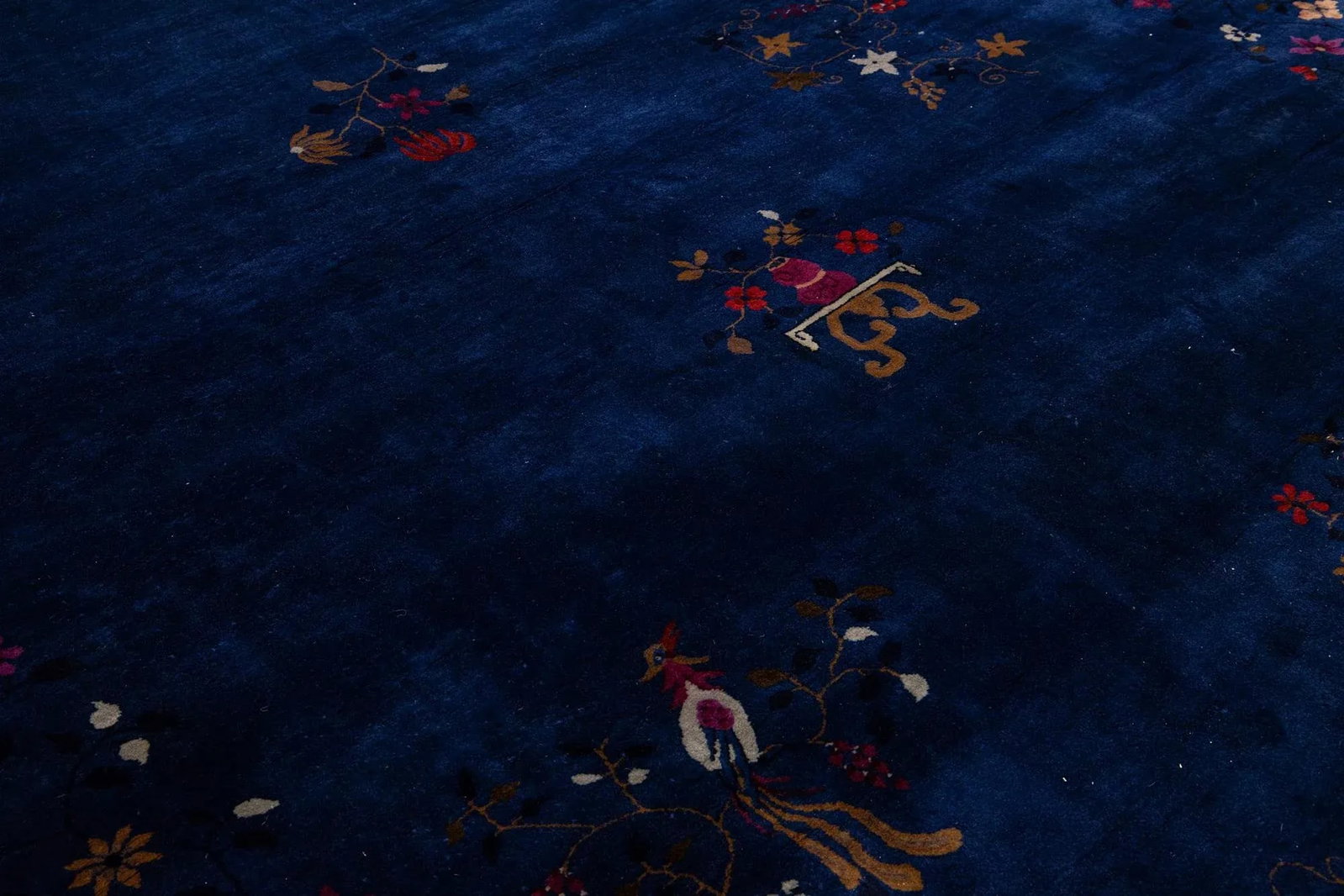Blue Antique Art Deco Chinese Handmade Floral Wool Rug - 6