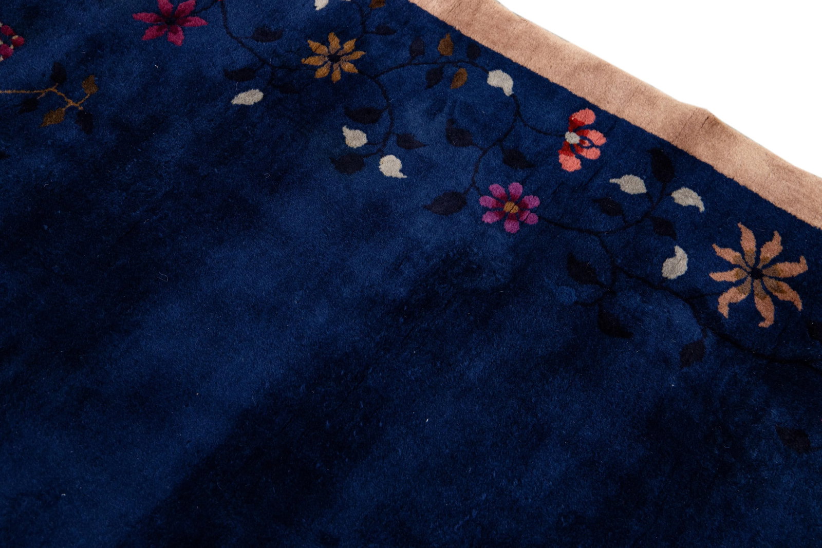 Blue Antique Art Deco Chinese Handmade Floral Wool Rug - 7