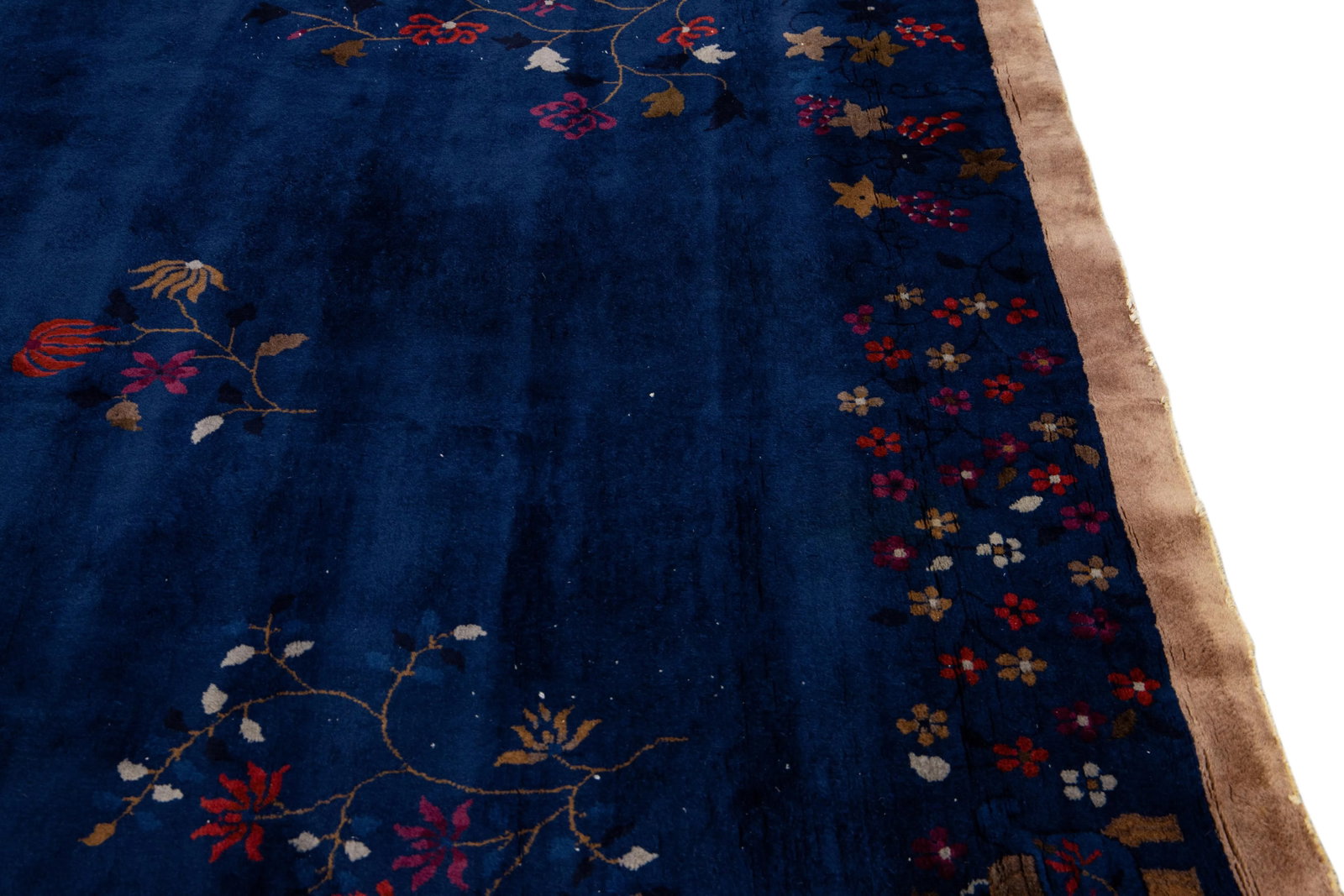 Blue Antique Art Deco Chinese Handmade Floral Wool Rug - 8