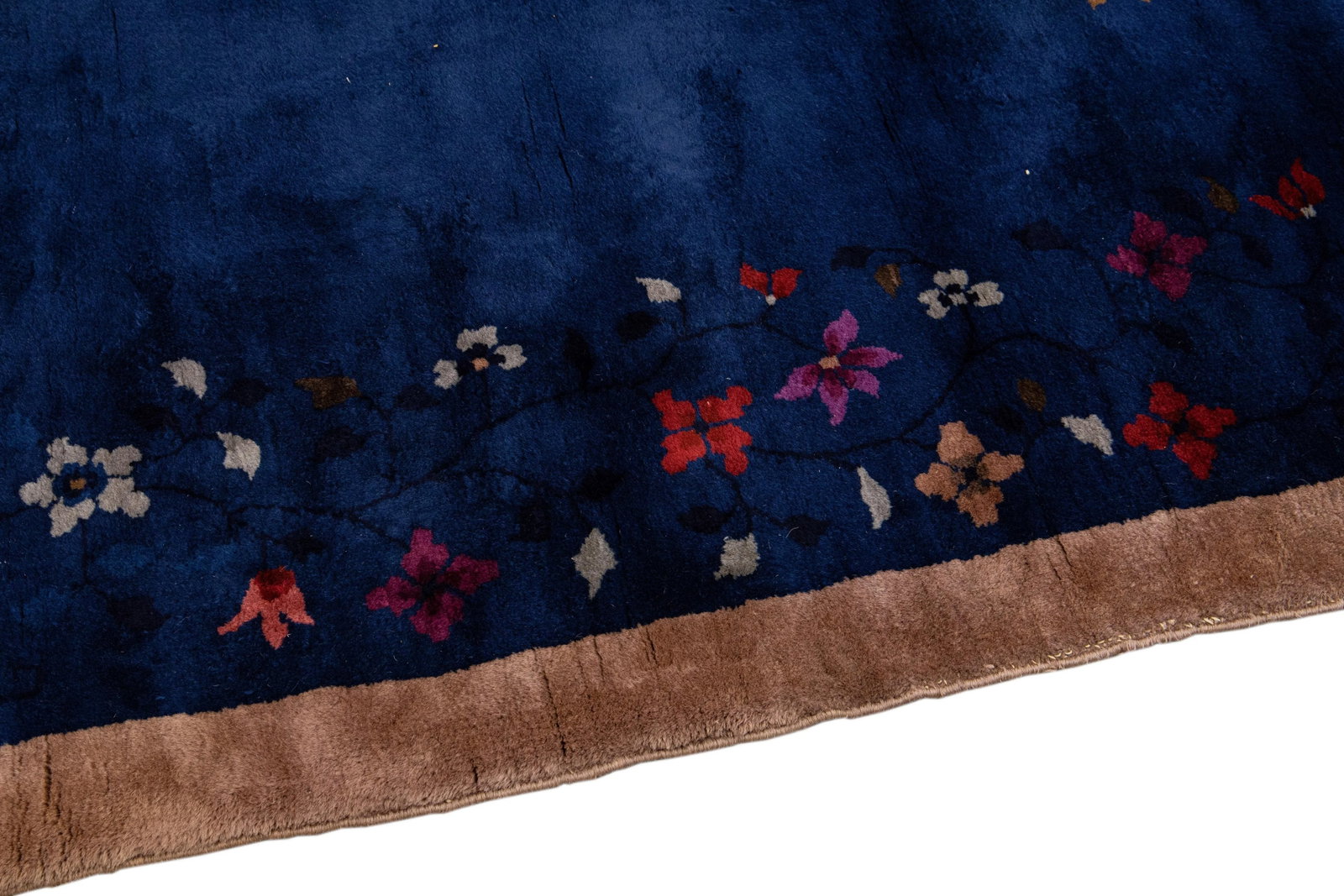 Blue Antique Art Deco Chinese Handmade Floral Wool Rug - 9