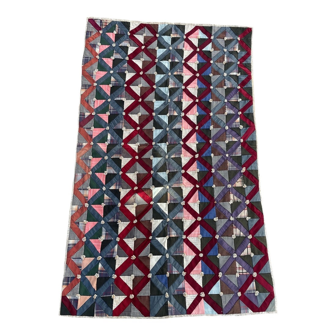 Circa 1940s Crib Quilt: I love all the ordered chaos in this quilt. Lots of color and pattern to dazzle the eye. From the collection of Susie Tomkins Buell, co-founder of Esprit. Condition: Alterations: Original Condition