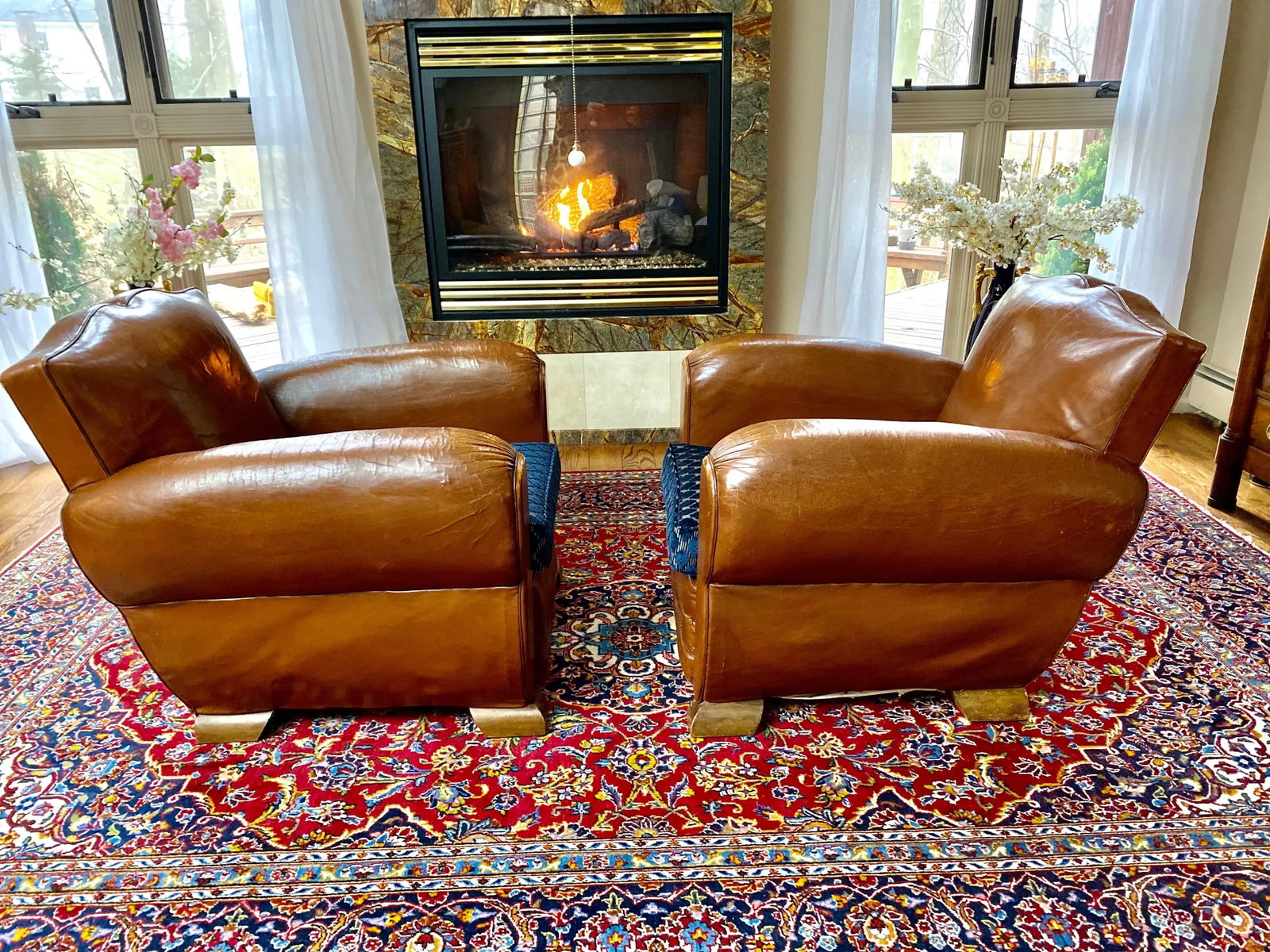 1930 Art Deco French Moustache Back Club Chairs with Christian Lacroix Cushions - a Pair - 5