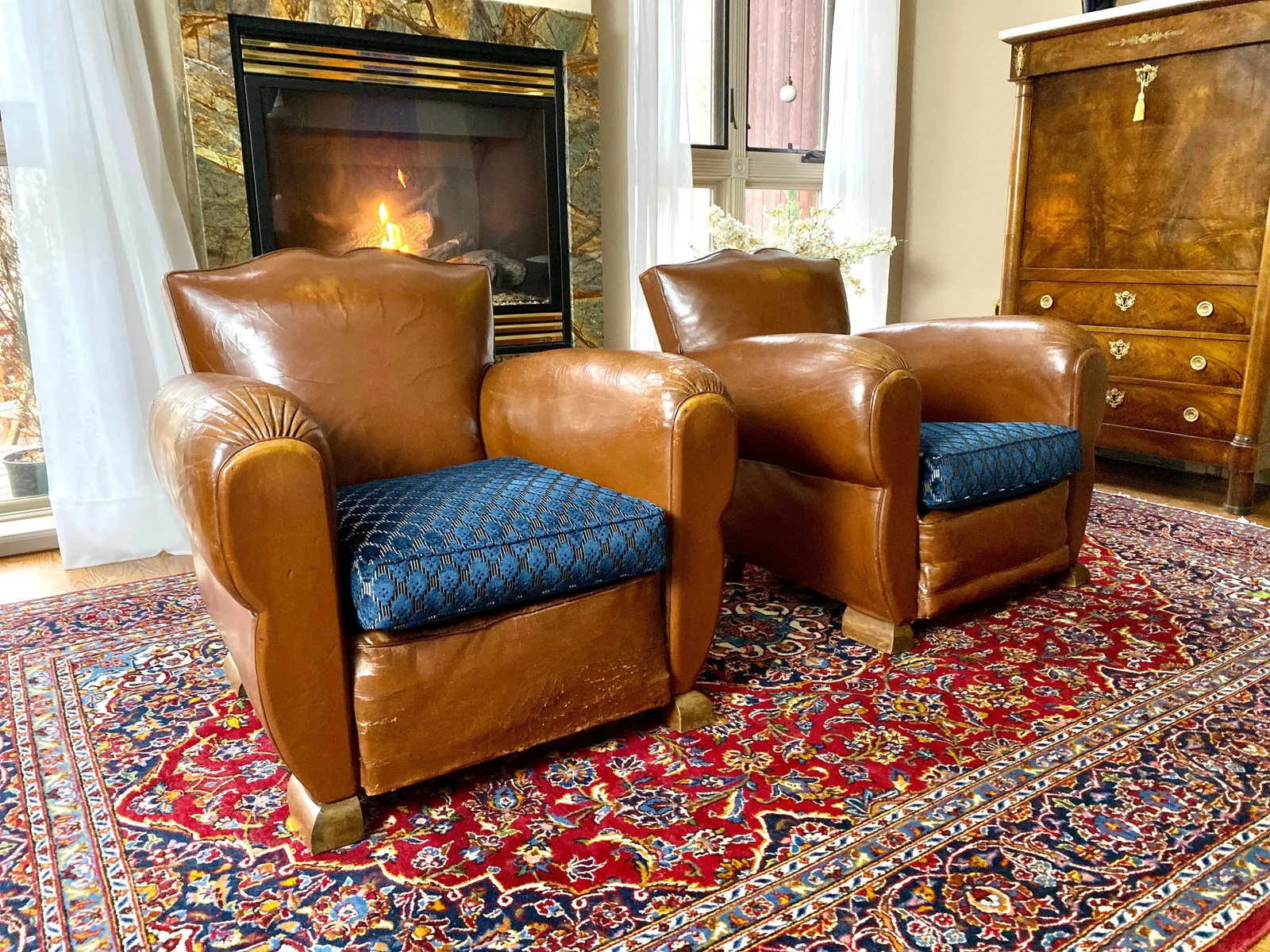 1930 Art Deco French Moustache Back Club Chairs with Christian Lacroix Cushions - a Pair - 7