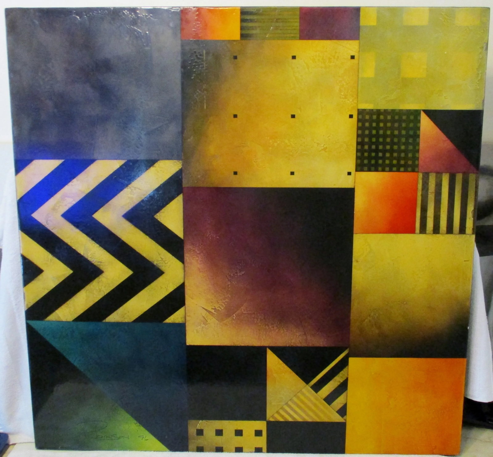 1996 "Patchwork" Gregg Robinson Modernist Geometric Abstract Painting - 2