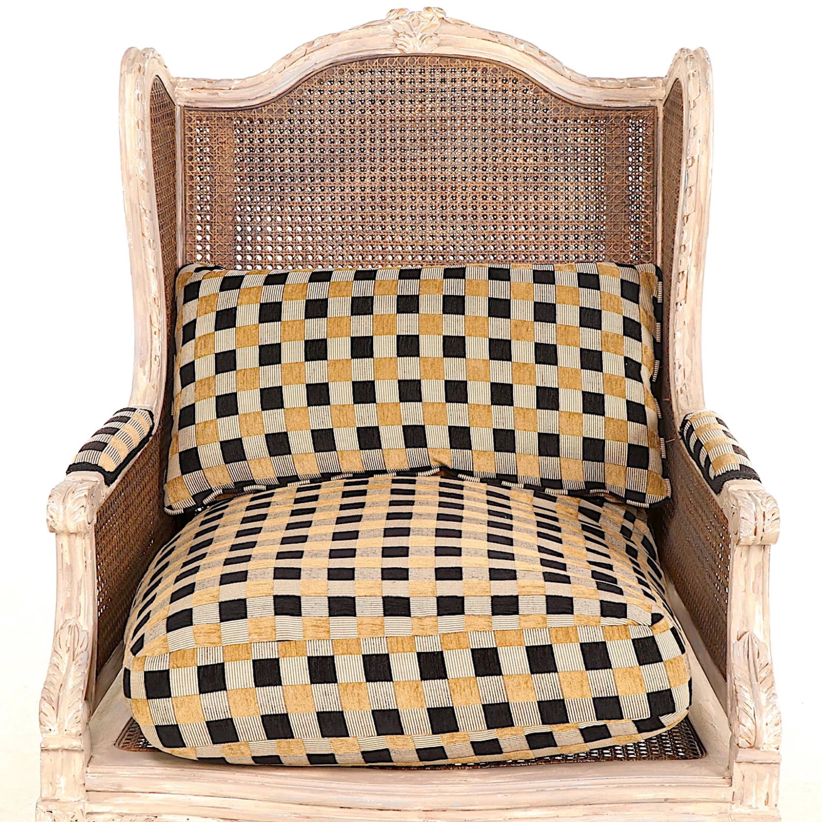 Louis XV Double Caned Wingback Bergeres - Clarence House Cushions - Pair - 10