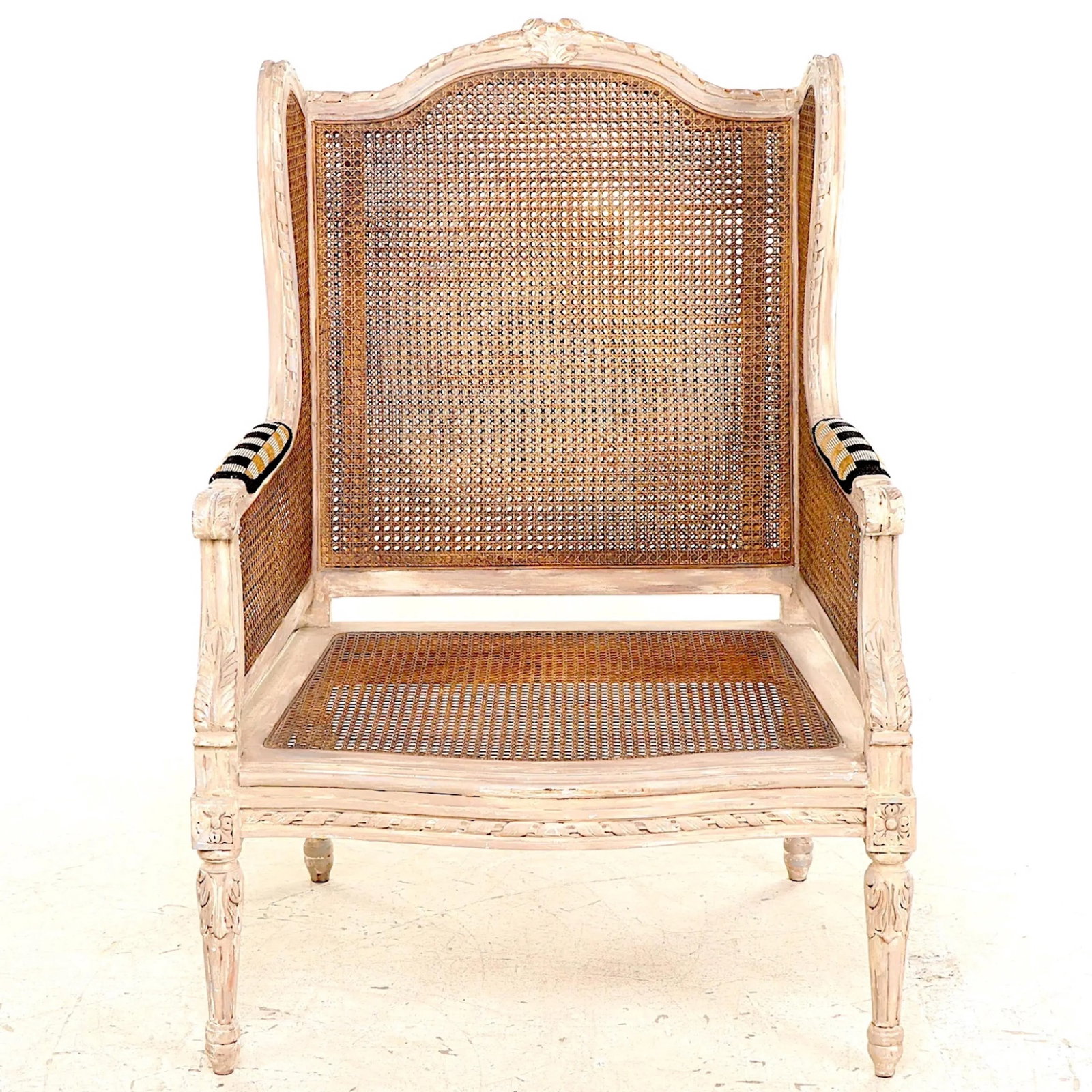 Louis XV Double Caned Wingback Bergeres - Clarence House Cushions - Pair - 6