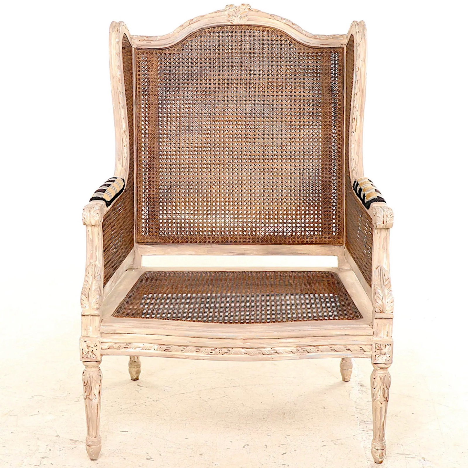 Louis XV Double Caned Wingback Bergeres - Clarence House Cushions - Pair - 7