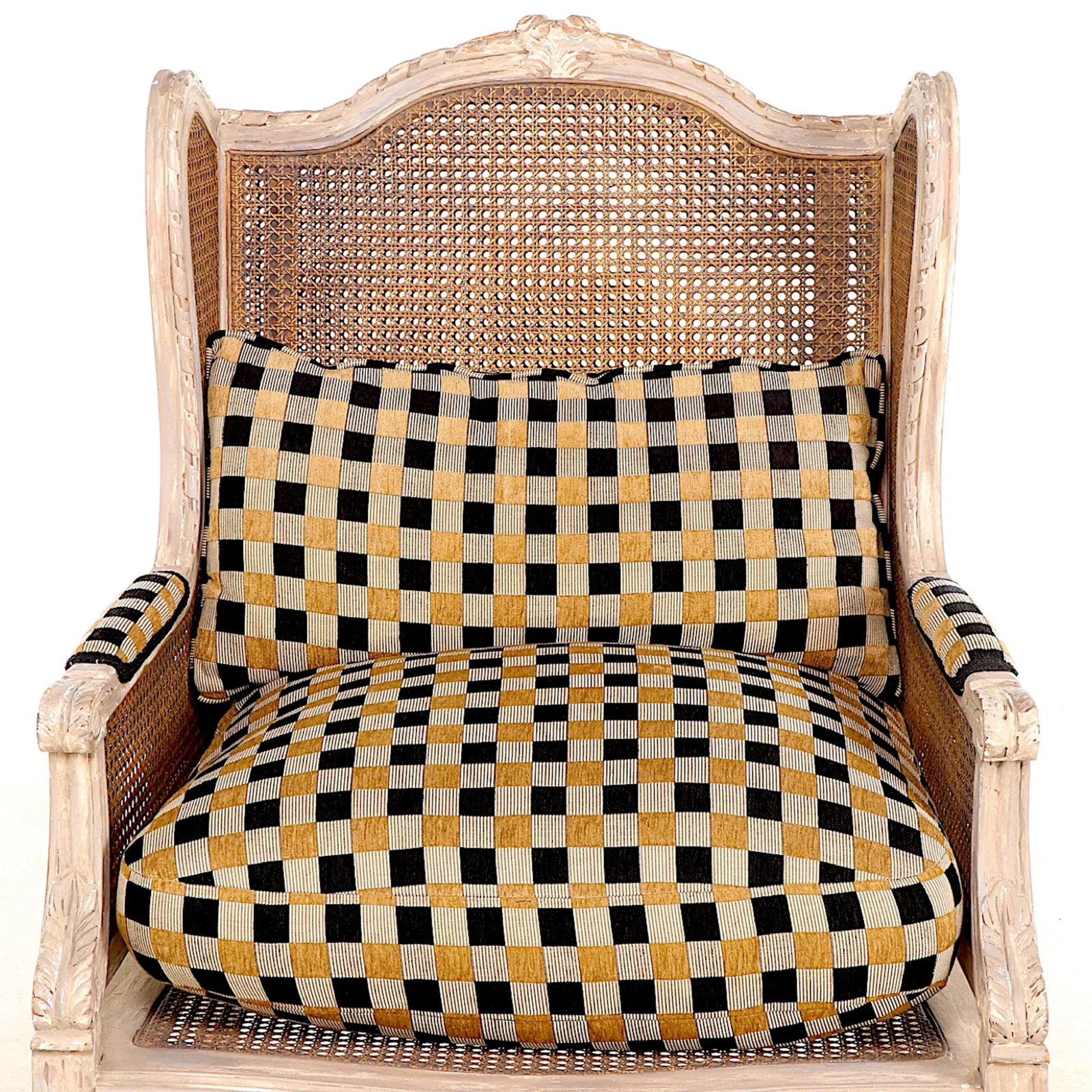Louis XV Double Caned Wingback Bergeres - Clarence House Cushions - Pair - 8