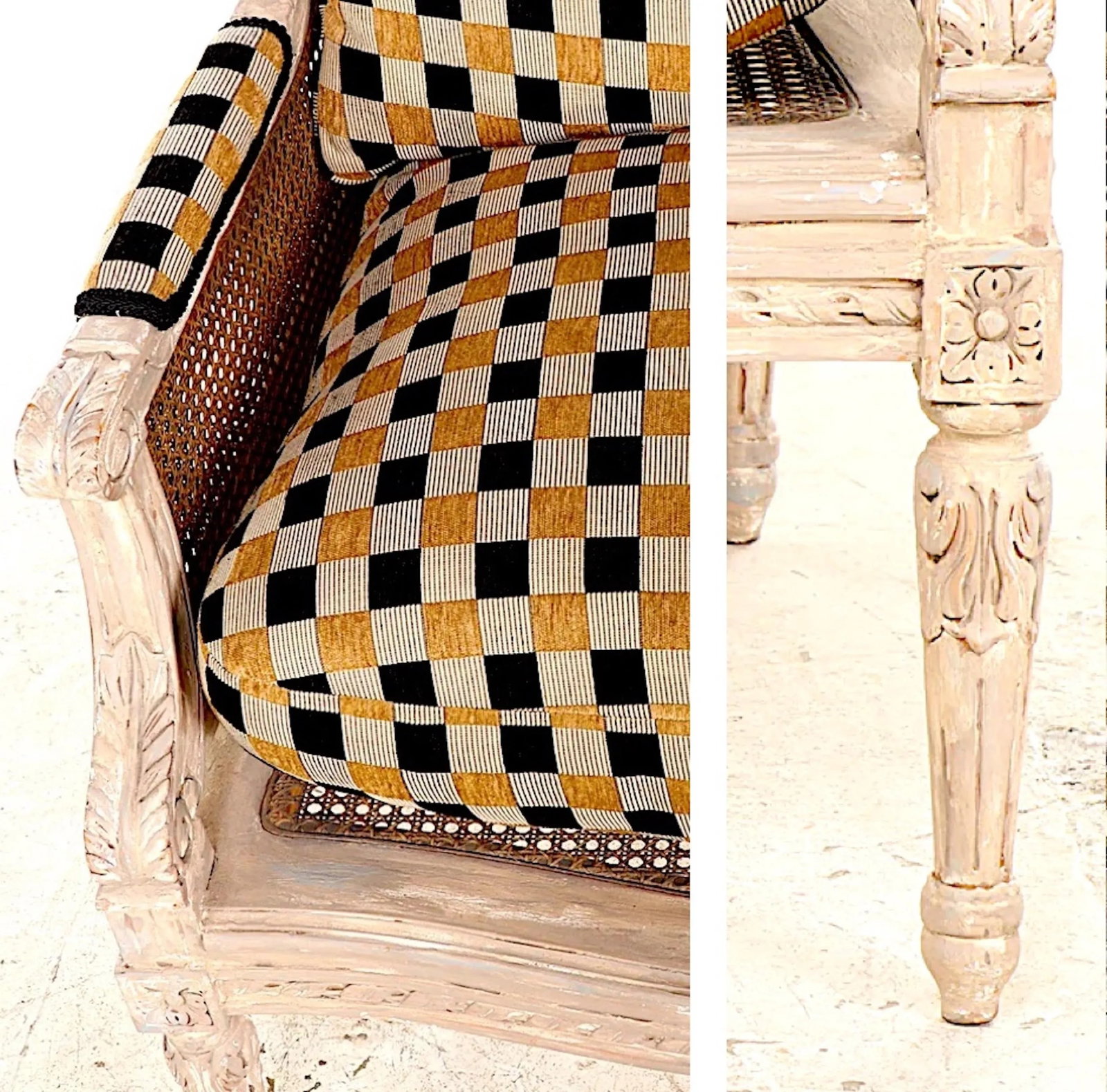 Louis XV Double Caned Wingback Bergeres - Clarence House Cushions - Pair - 9