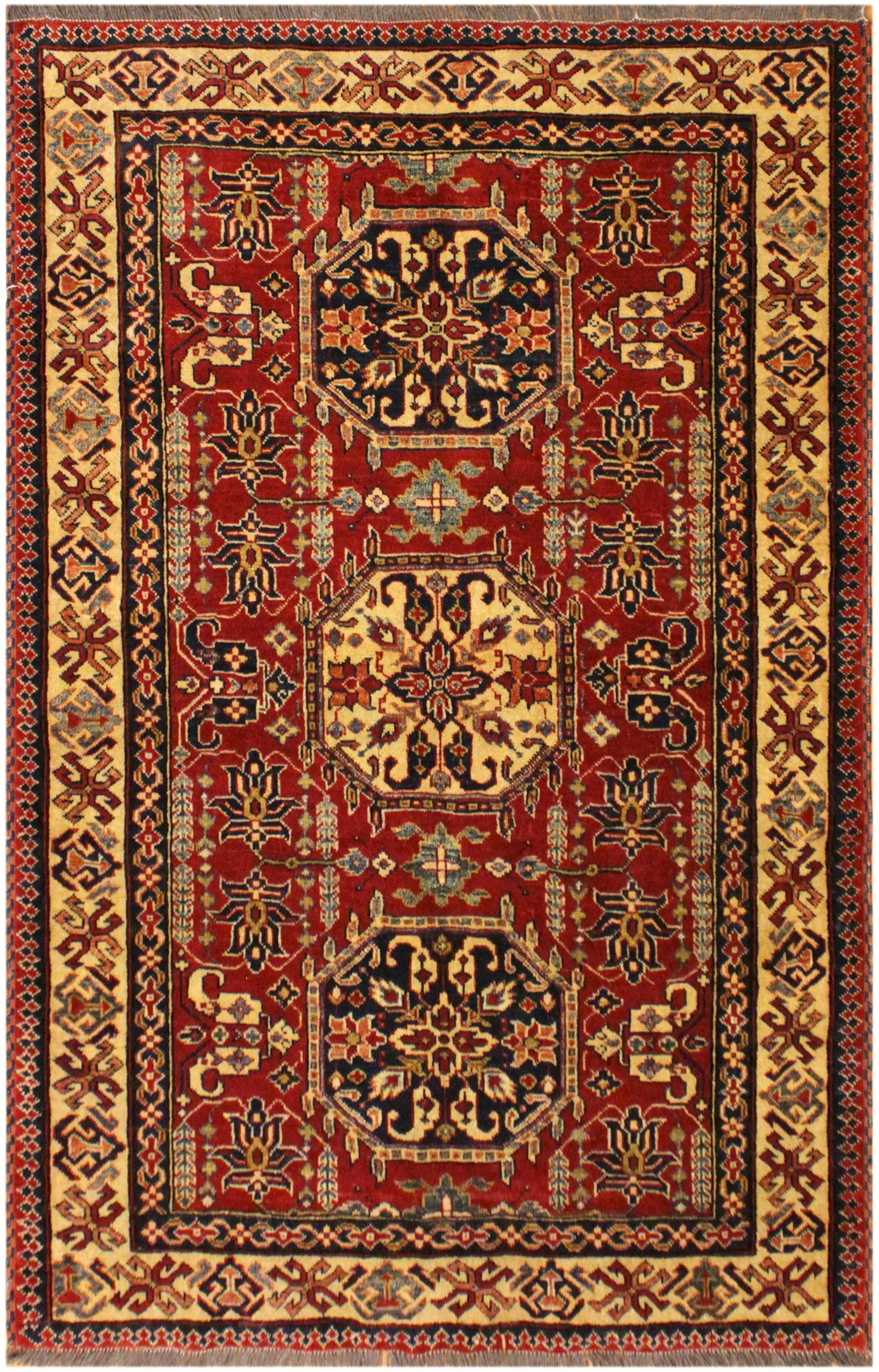 1980s Vintage Southwestern Super Kazak Clyde Red Wool Rug - 4'3'' X 5'8'' - 10