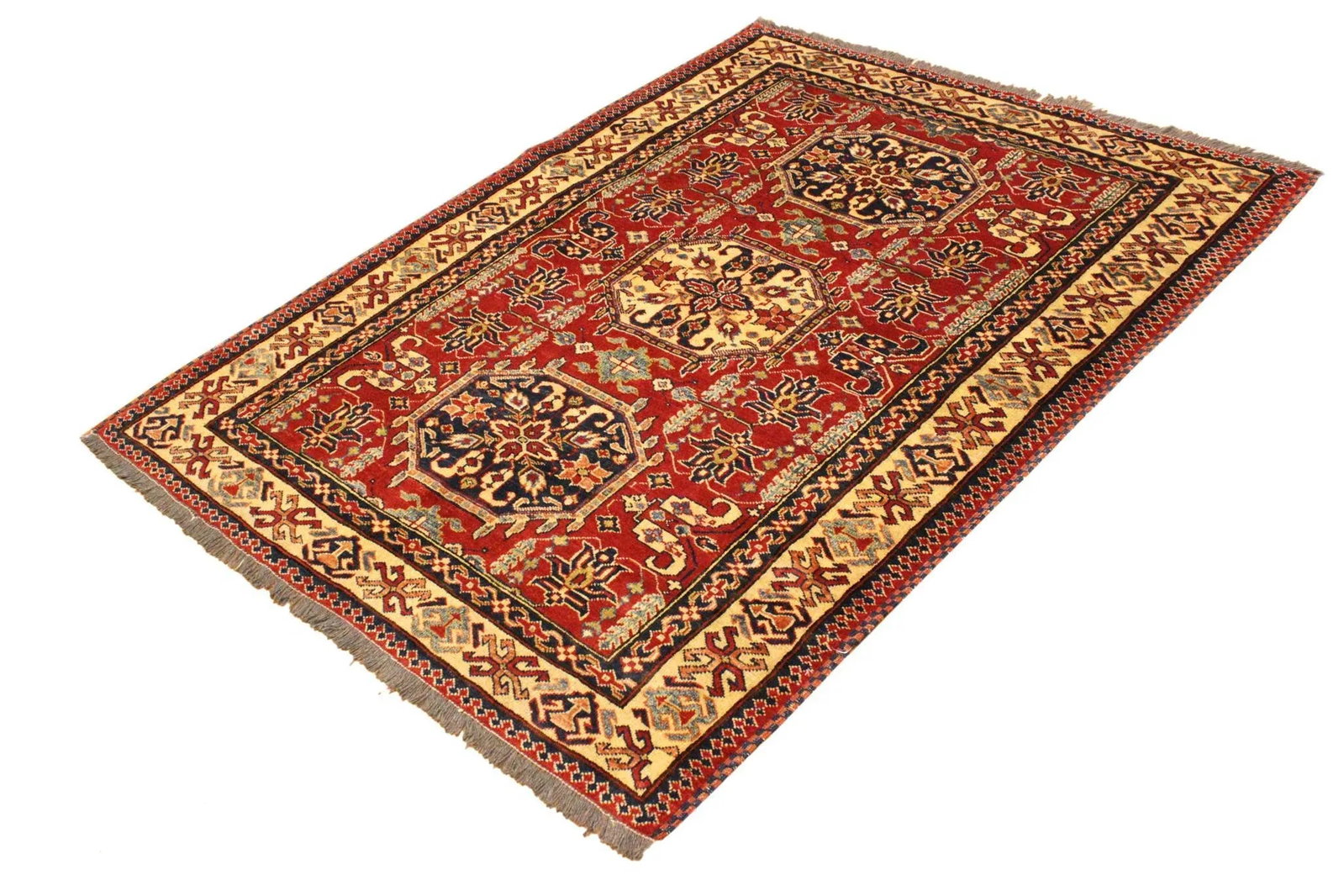 1980s Vintage Southwestern Super Kazak Clyde Red Wool Rug - 4'3'' X 5'8'' - 3