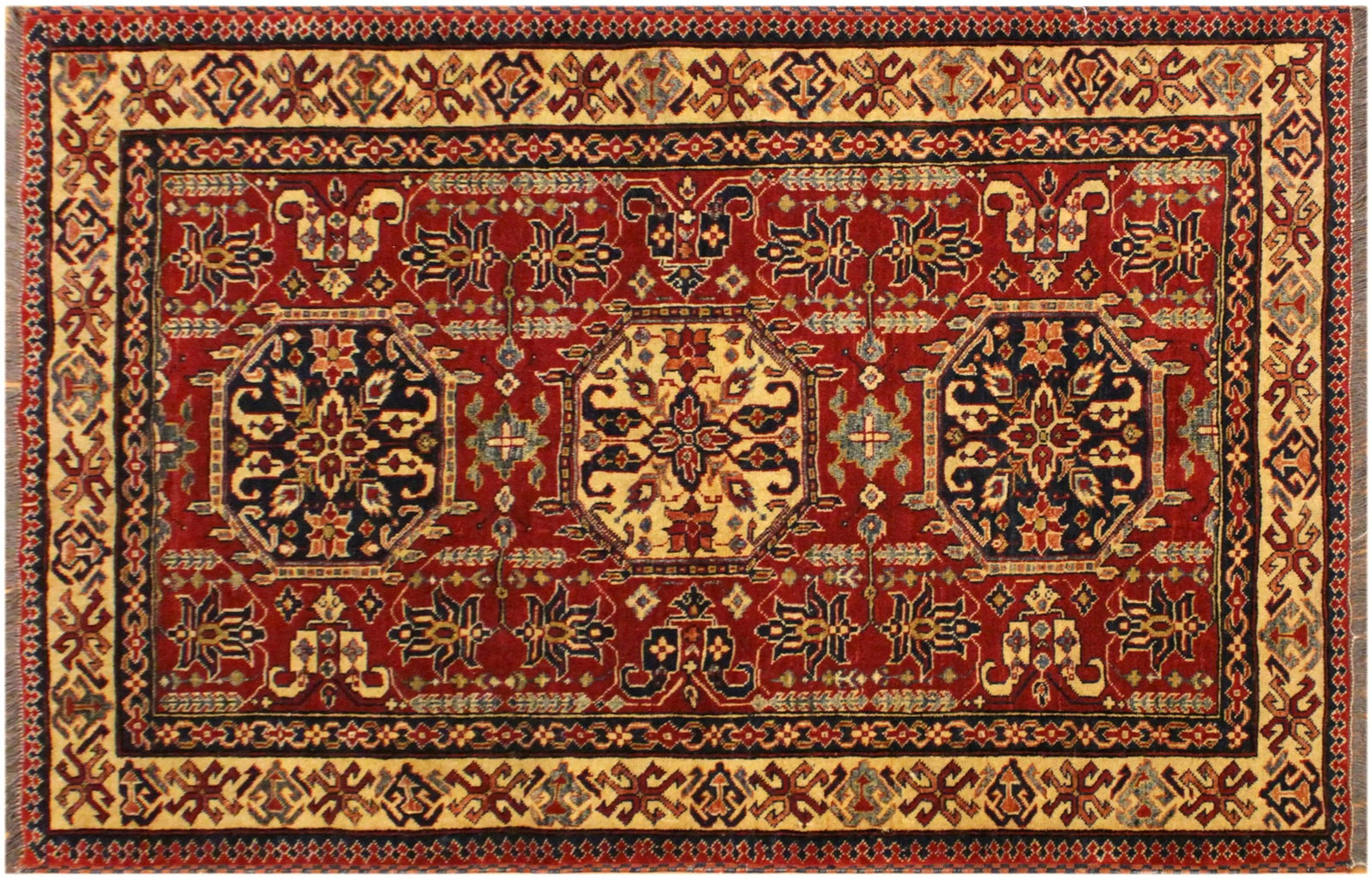 1980s Vintage Southwestern Super Kazak Clyde Red Wool Rug - 4'3'' X 5'8'' - 9