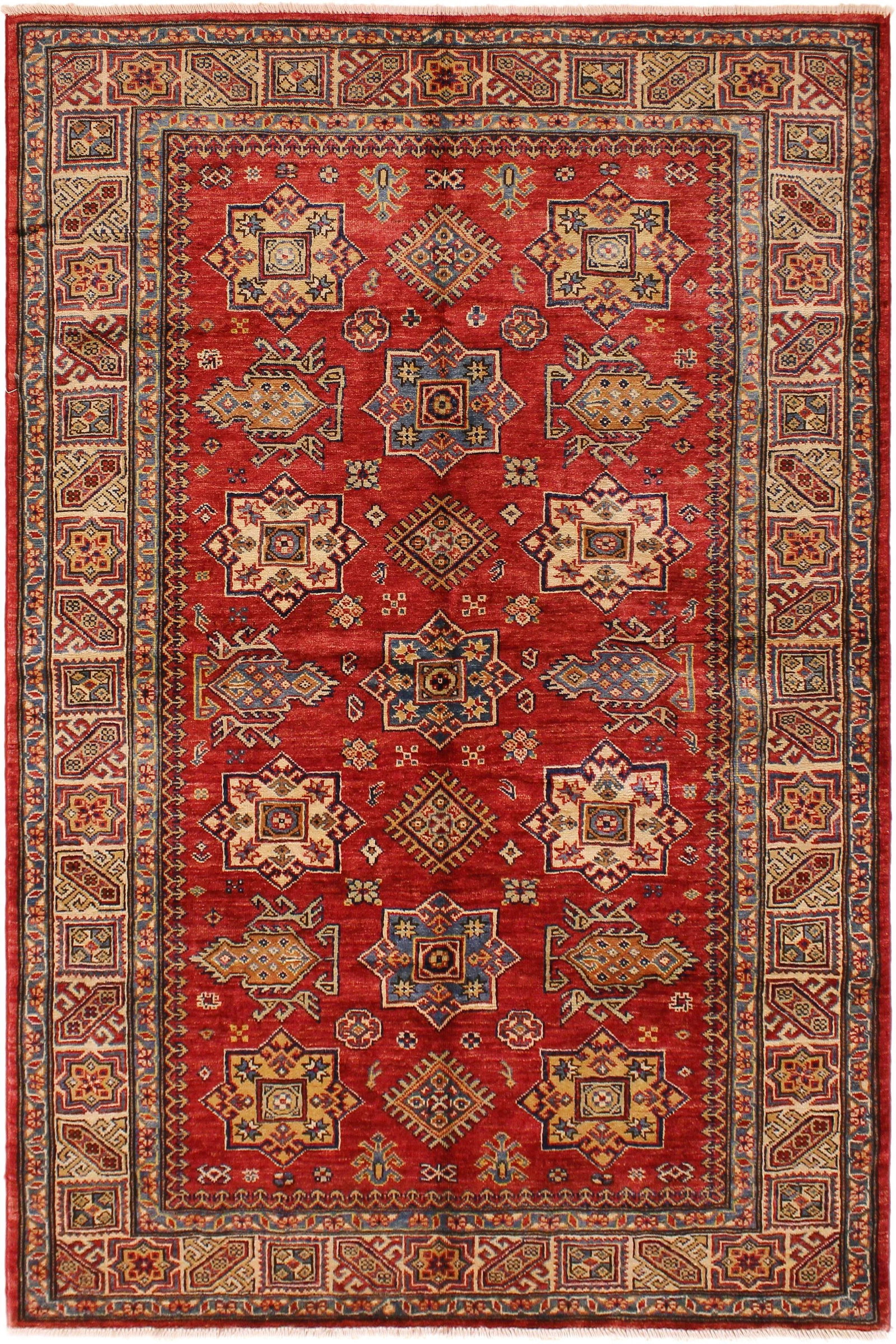 1990s 1990's Rustic Super Kazak Jenee Red/Tan Wool Rug - 4'10'' X 6'7'' - 10