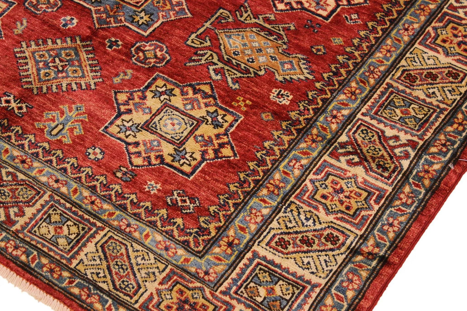 1990s 1990's Rustic Super Kazak Jenee Red/Tan Wool Rug - 4'10'' X 6'7'' - 4