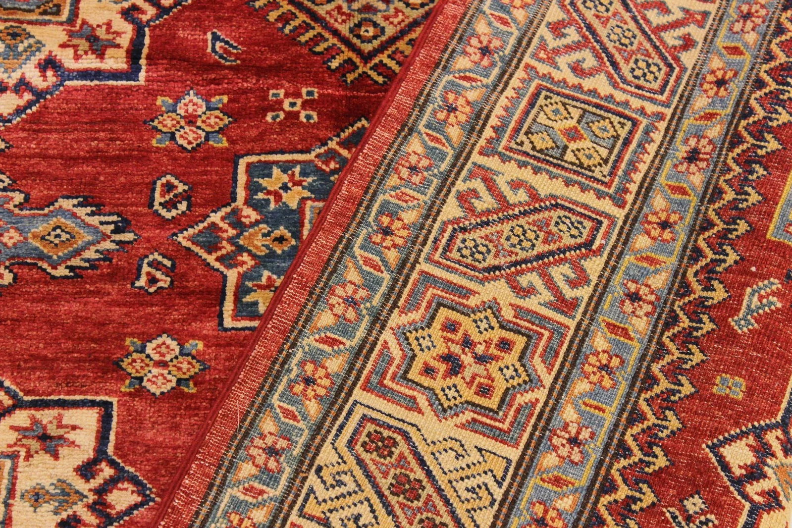 1990s 1990's Rustic Super Kazak Jenee Red/Tan Wool Rug - 4'10'' X 6'7'' - 8