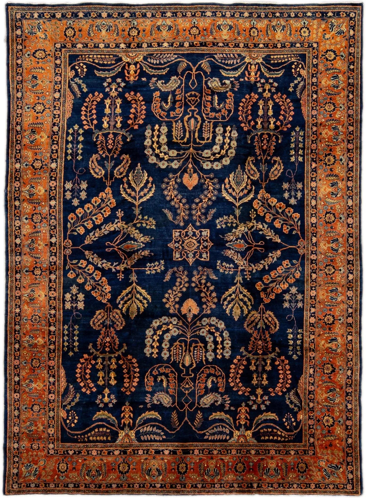 Antique Persian Sarouk Farahan Handmade Allover Designed Navy Blue Wool Rug - 11