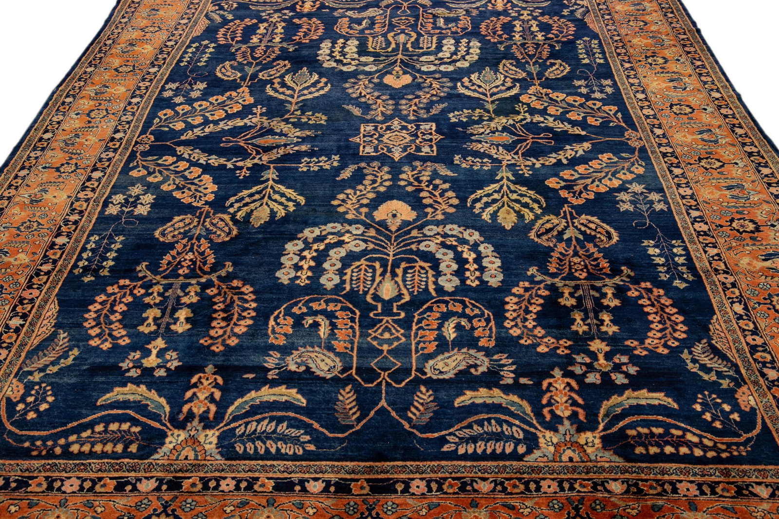 Antique Persian Sarouk Farahan Handmade Allover Designed Navy Blue Wool Rug - 3