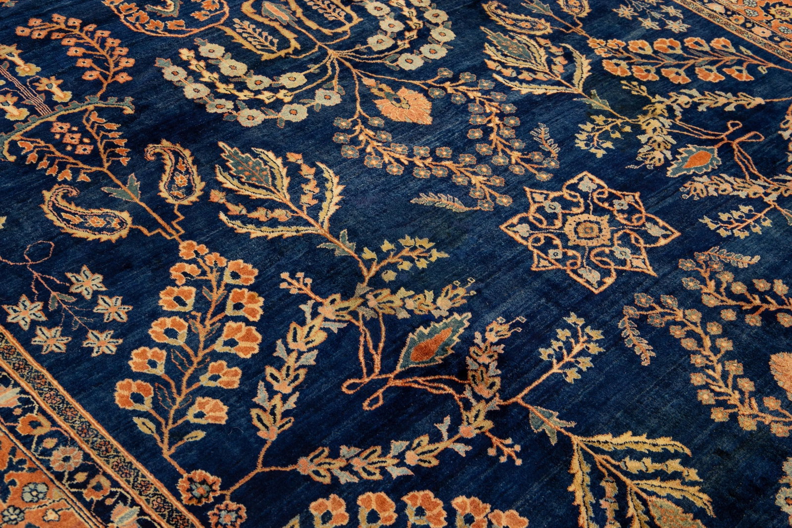 Antique Persian Sarouk Farahan Handmade Allover Designed Navy Blue Wool Rug - 6