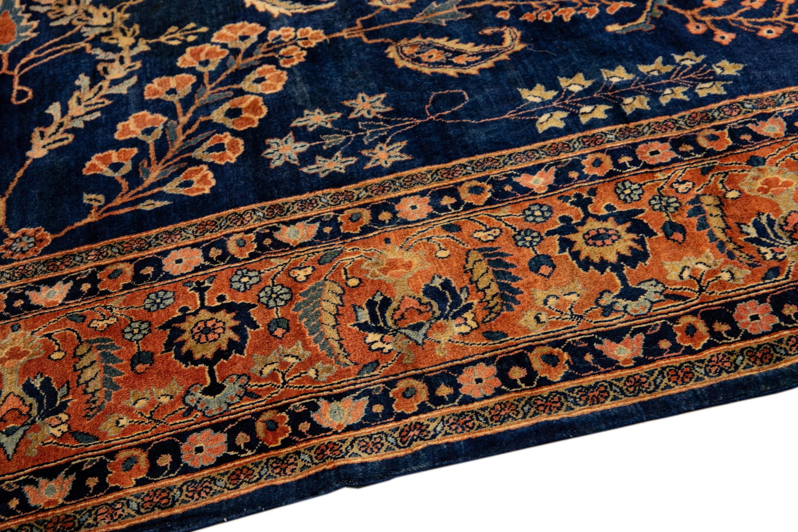 Antique Persian Sarouk Farahan Handmade Allover Designed Navy Blue Wool Rug - 7