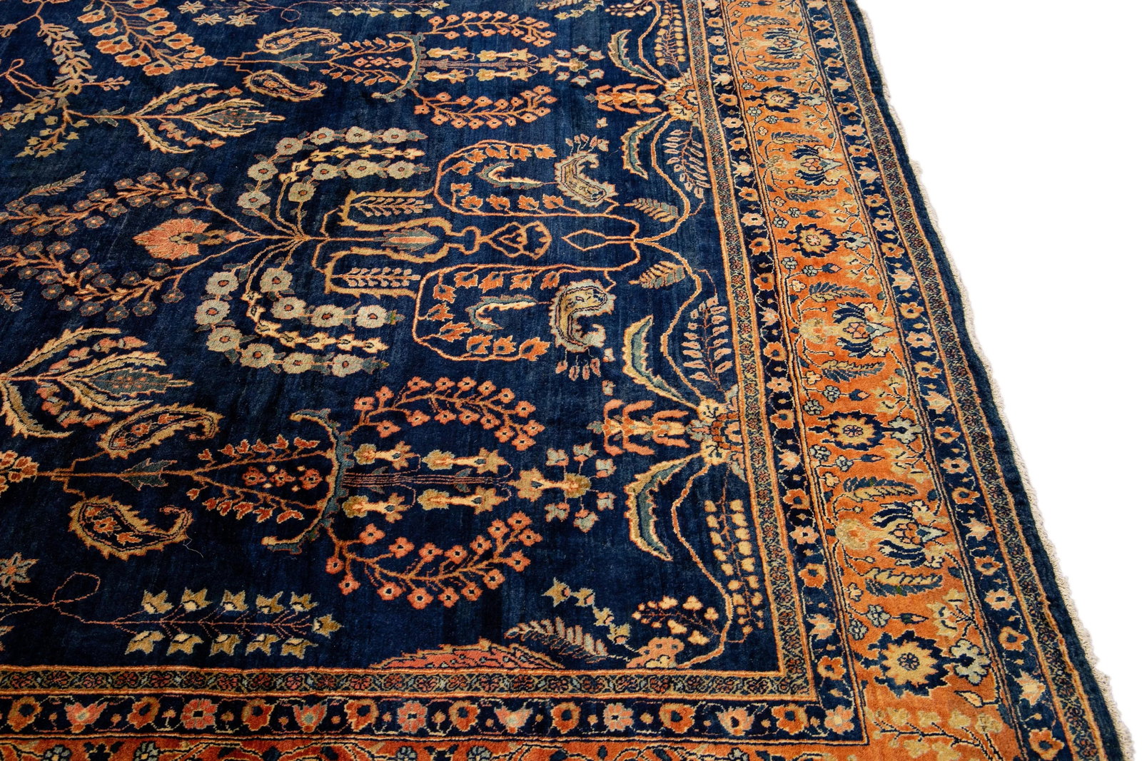 Antique Persian Sarouk Farahan Handmade Allover Designed Navy Blue Wool Rug - 8