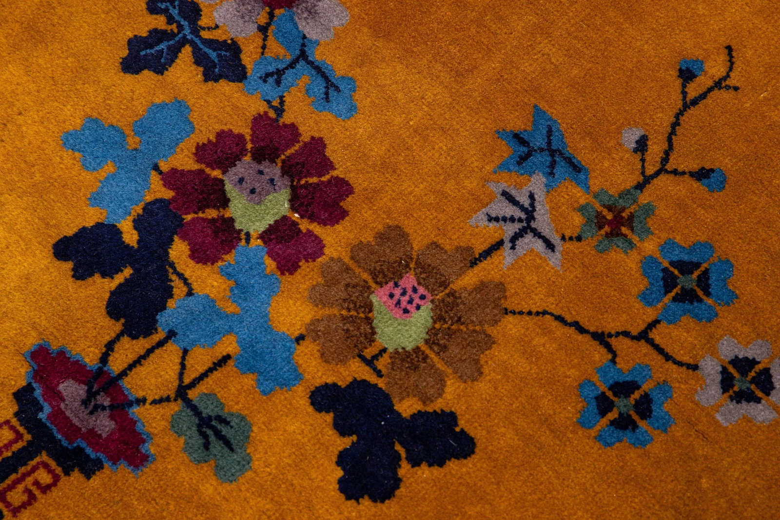 Antique Chinese Art Deco Handmade Floral Goldenrod Wool Rug - 8