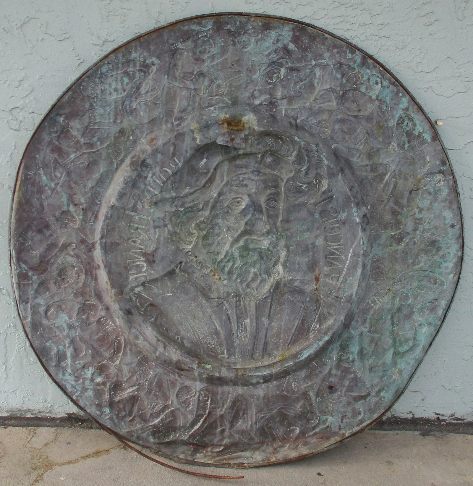 Antique French Renaissance Repoussé Copper FranÃ§ois 1er Portrait Wall Rondel Plaque - 10