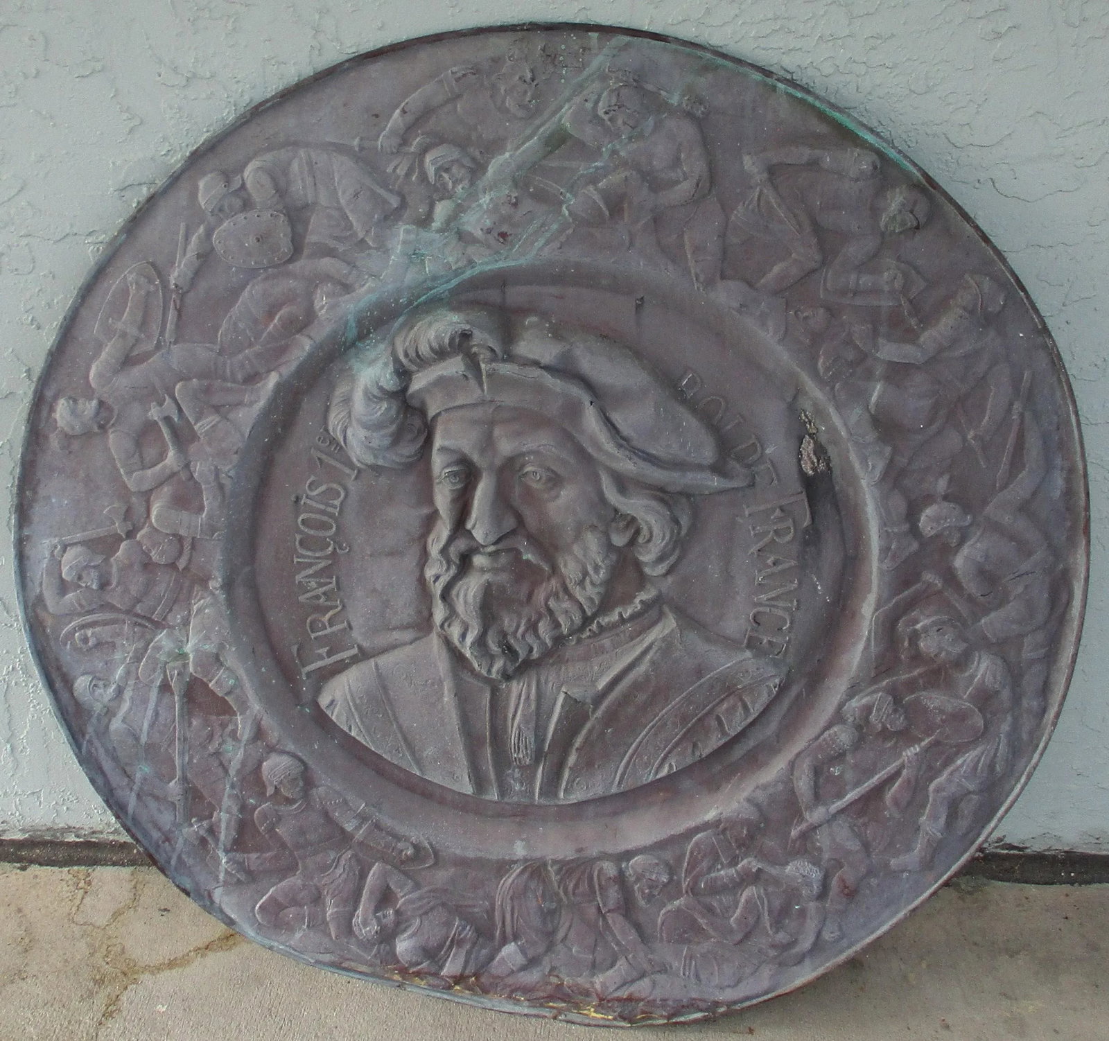Antique French Renaissance Repoussé Copper FranÃ§ois 1er Portrait Wall Rondel Plaque - 13