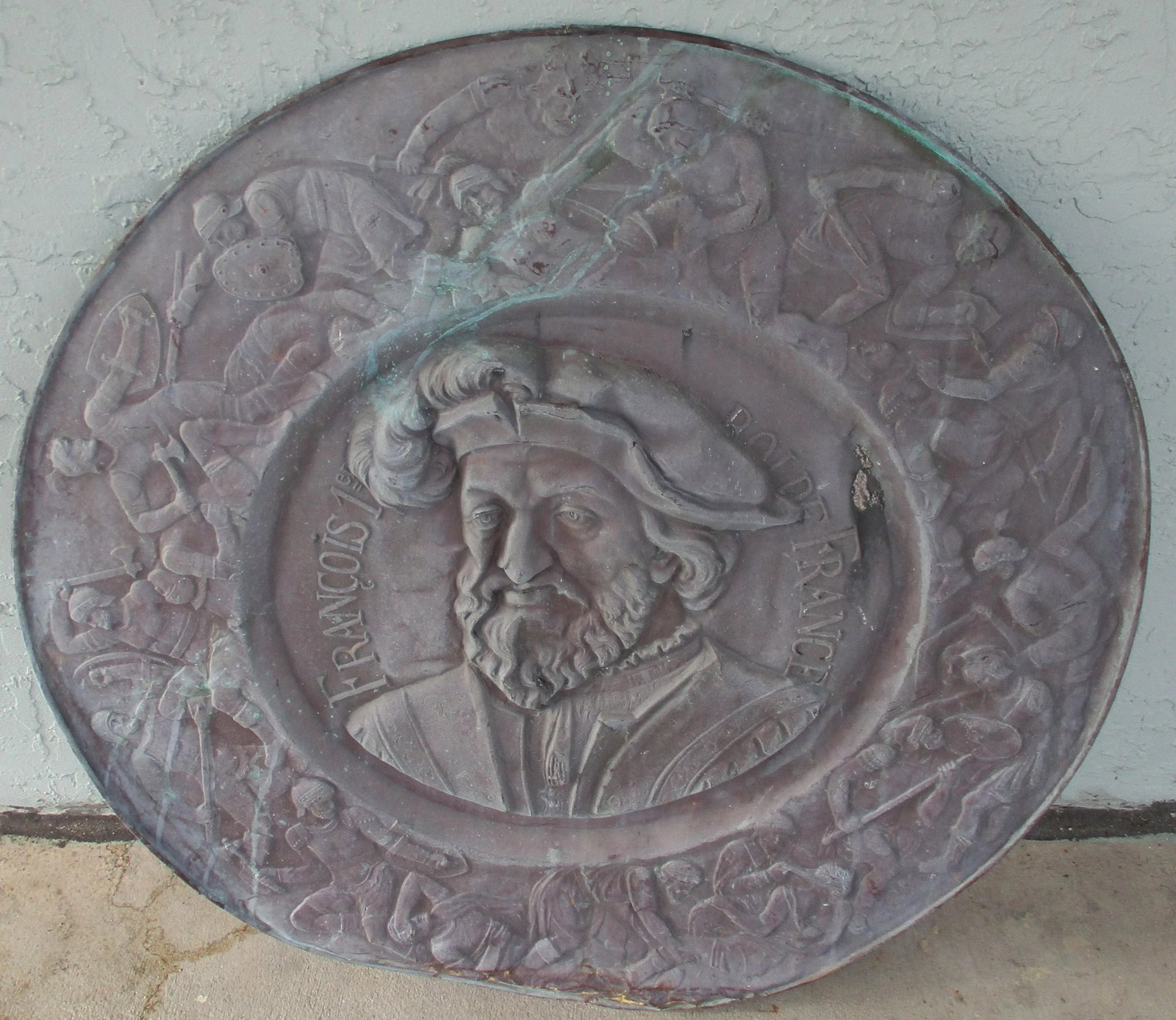 Antique French Renaissance Repoussé Copper FranÃ§ois 1er Portrait Wall Rondel Plaque - 2