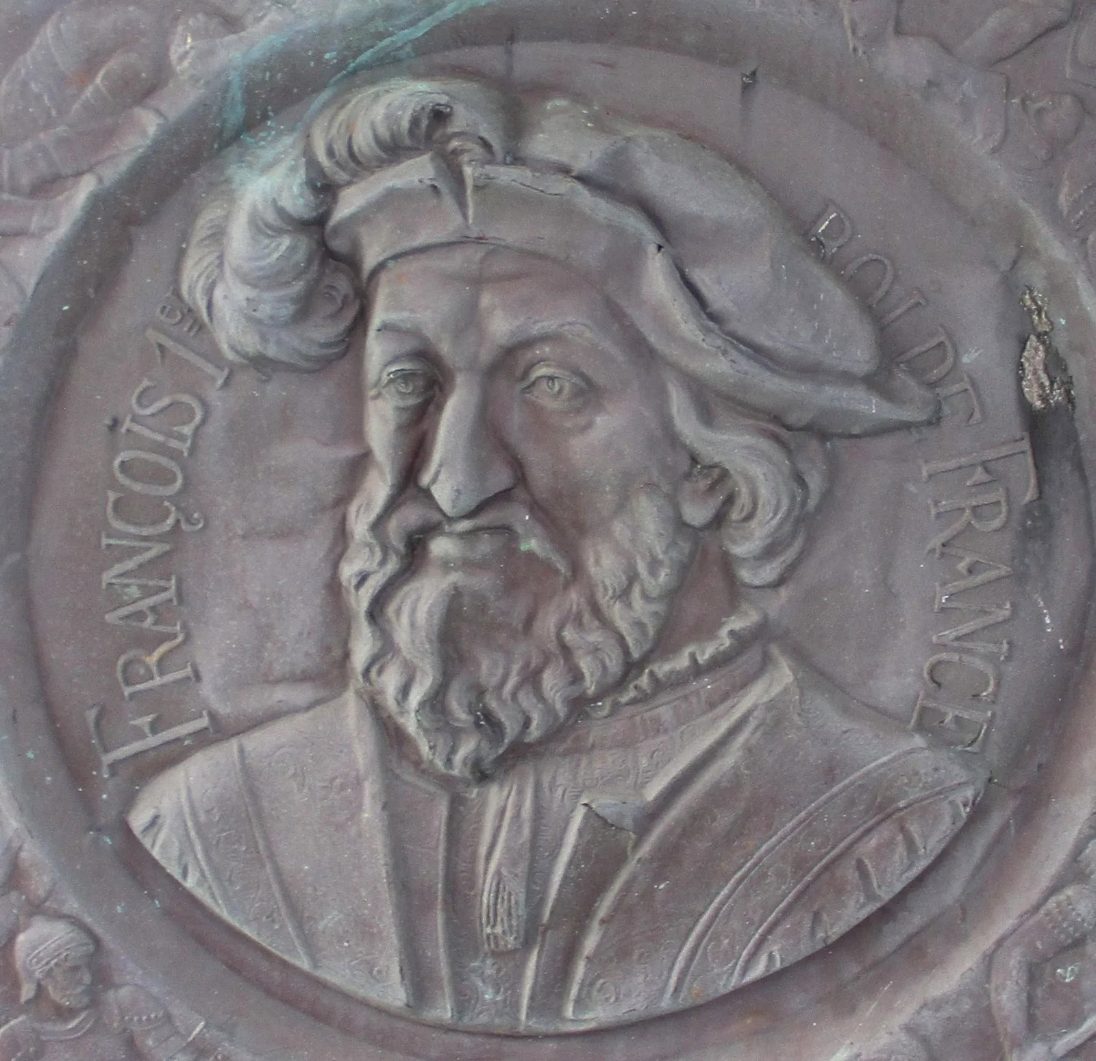 Antique French Renaissance Repoussé Copper FranÃ§ois 1er Portrait Wall Rondel Plaque - 3
