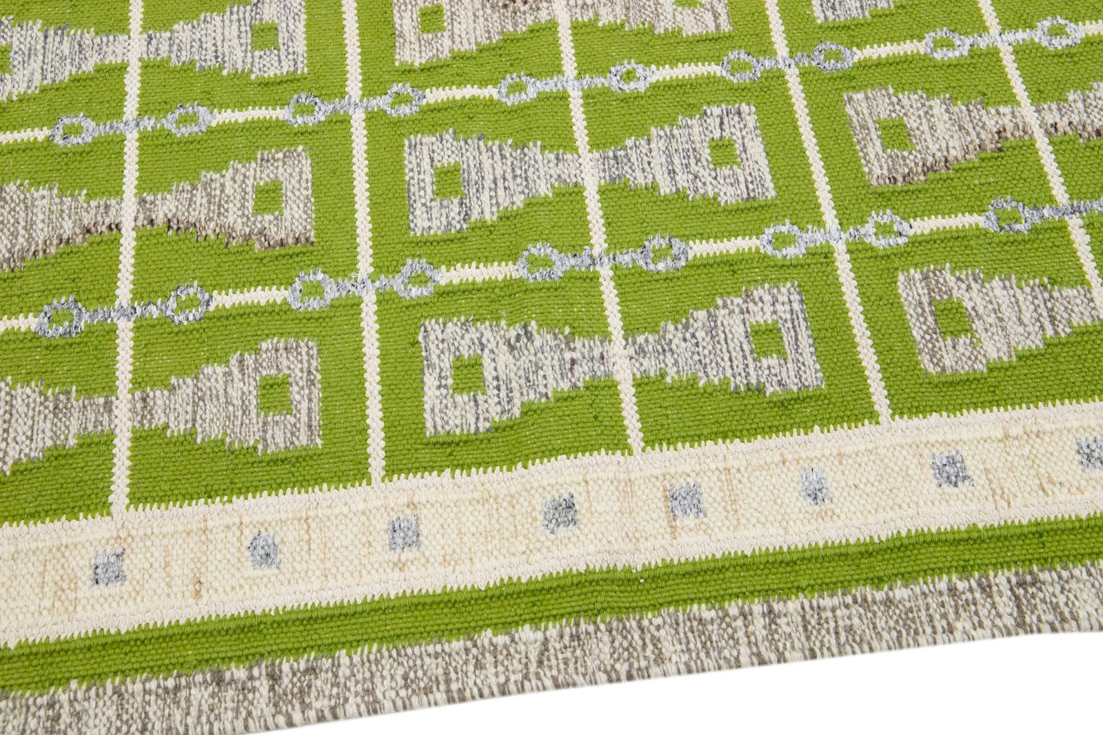 Modern Swedish Style Green Handmade Oversize Wool Rug With Geometric Pattern - 7