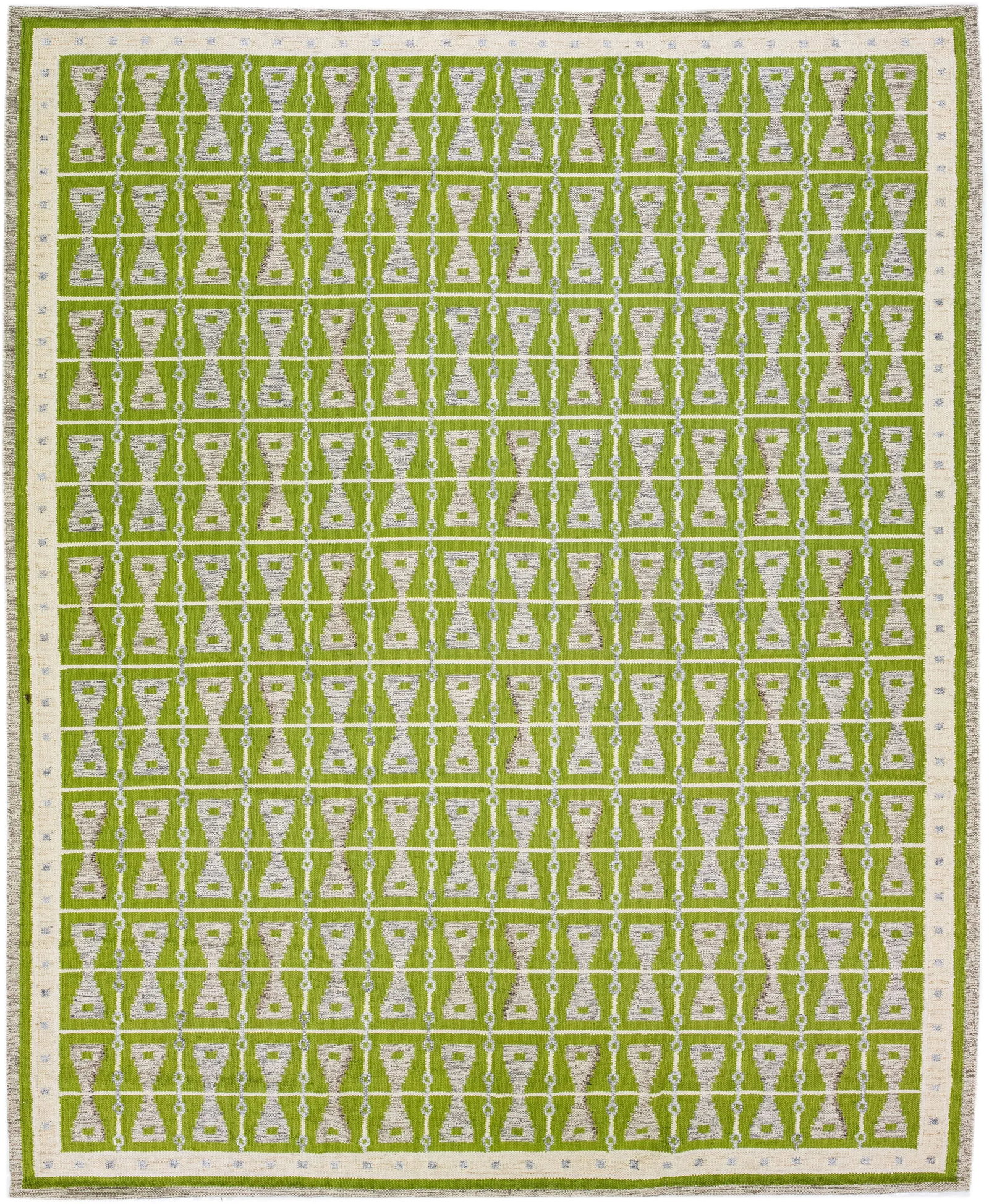 Modern Swedish Style Green Handmade Oversize Wool Rug With Geometric Pattern - 8