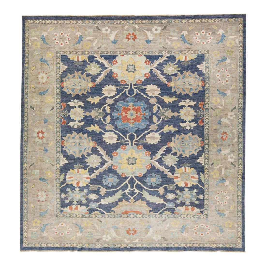 Navy Blue Modern Sultanabad Handmade Floral Design Wool Rug (1 of 7)