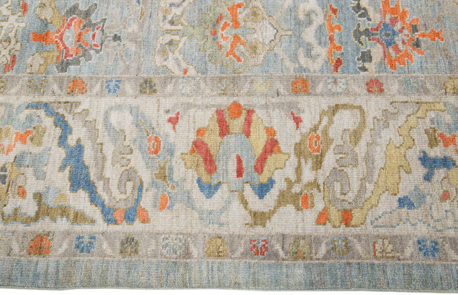 Early 21st Century Handmade Modern Square Sultanabad Wool Rug in Blue With Floral Design - 2