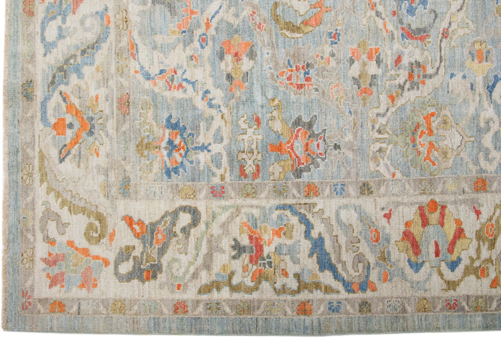 Early 21st Century Handmade Modern Square Sultanabad Wool Rug in Blue With Floral Design - 4