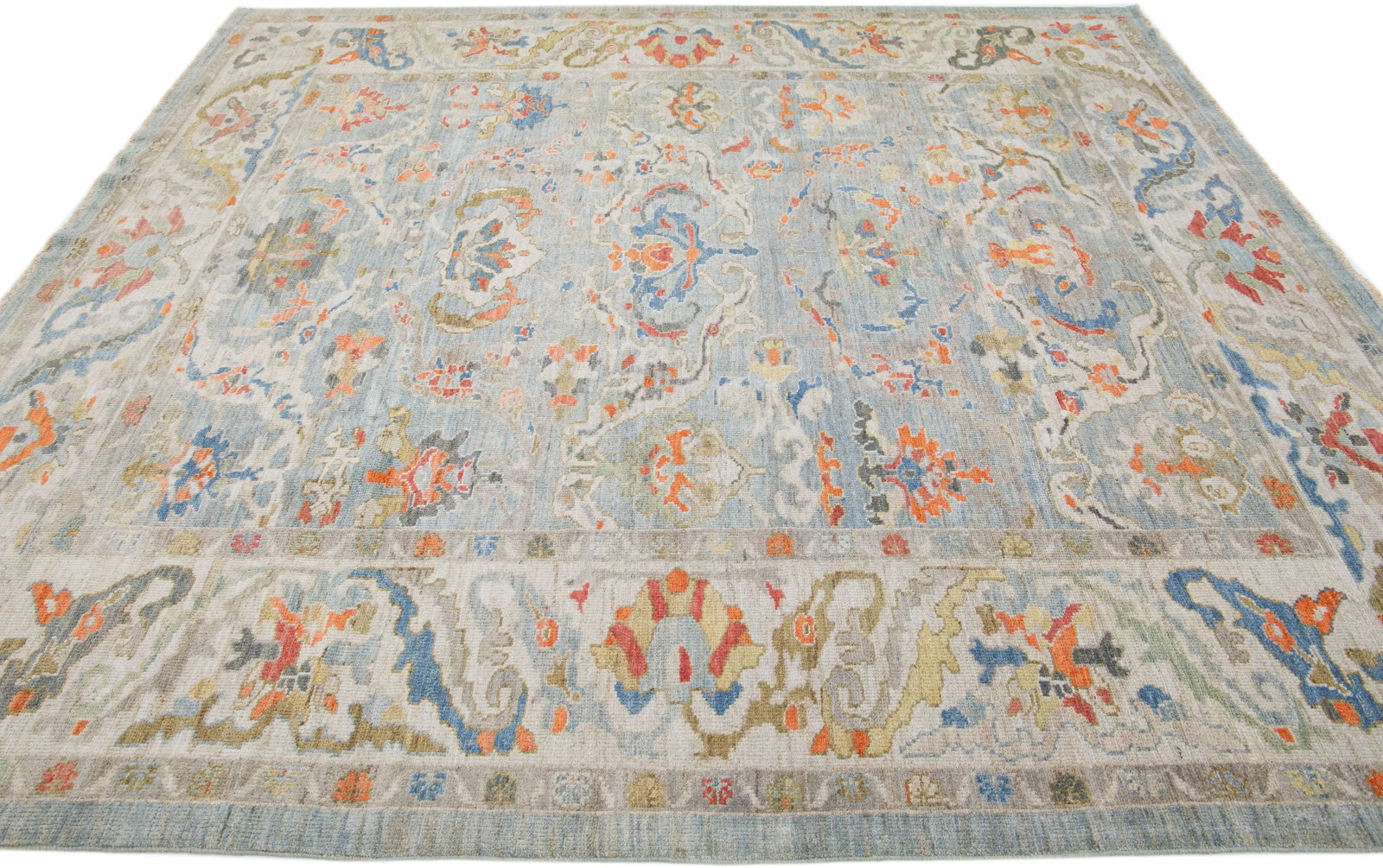 Early 21st Century Handmade Modern Square Sultanabad Wool Rug in Blue With Floral Design - 5