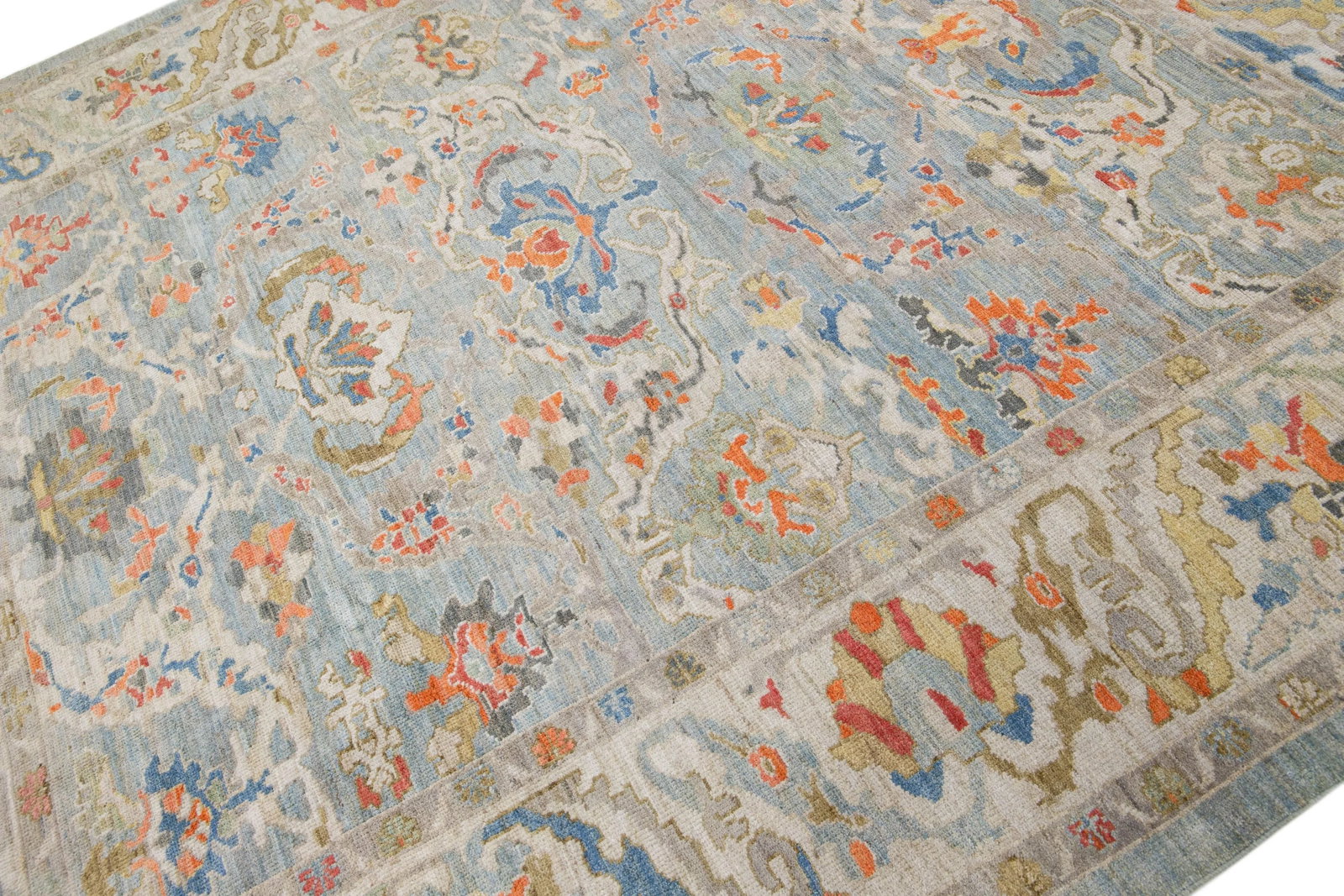 Early 21st Century Handmade Modern Square Sultanabad Wool Rug in Blue With Floral Design - 6
