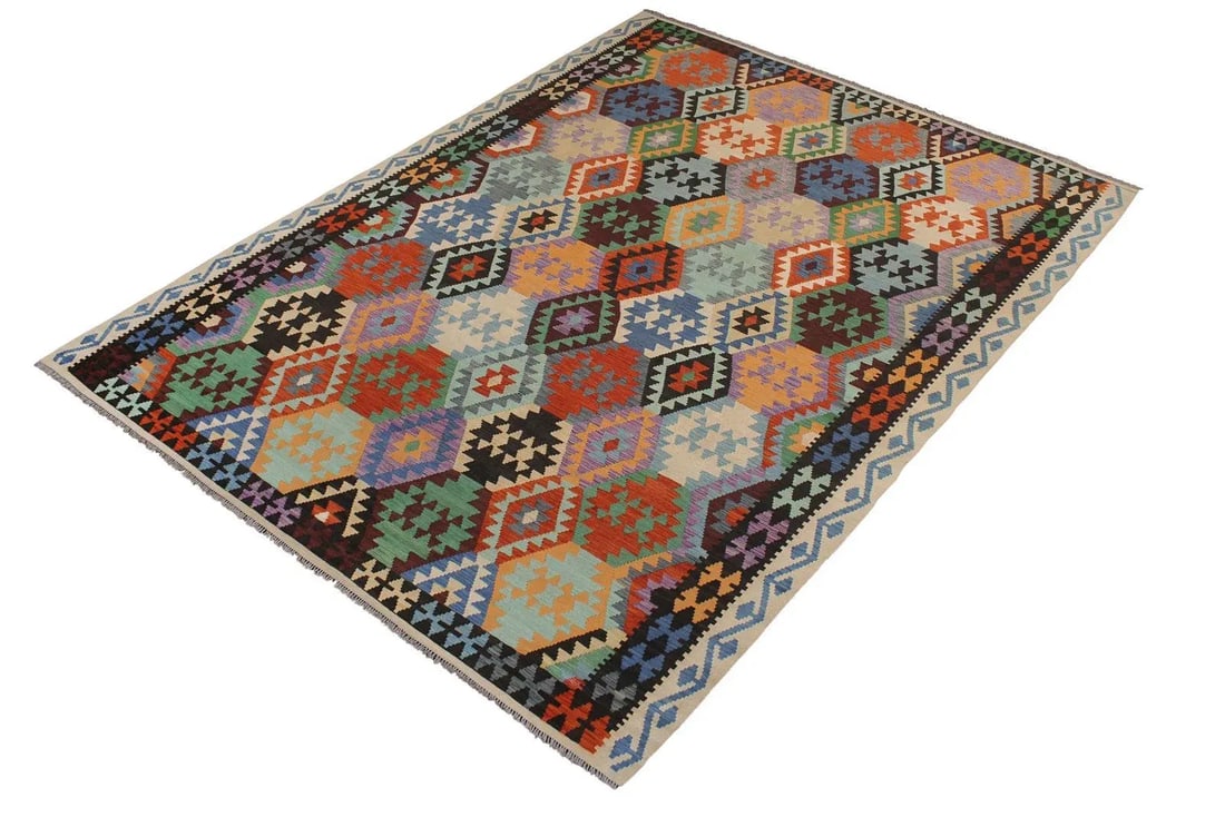 Early 21st Century Boho Chic Kilim Rust Black Wool Rug - 2