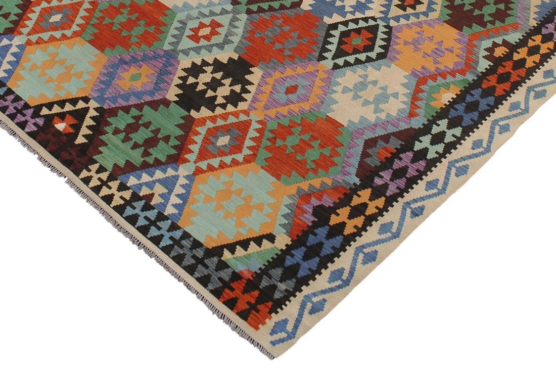 Early 21st Century Boho Chic Kilim Rust Black Wool Rug - 3