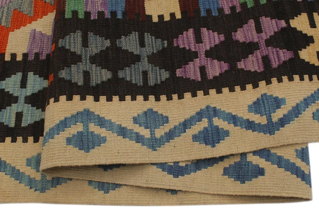 Early 21st Century Boho Chic Kilim Rust Black Wool Rug - 4