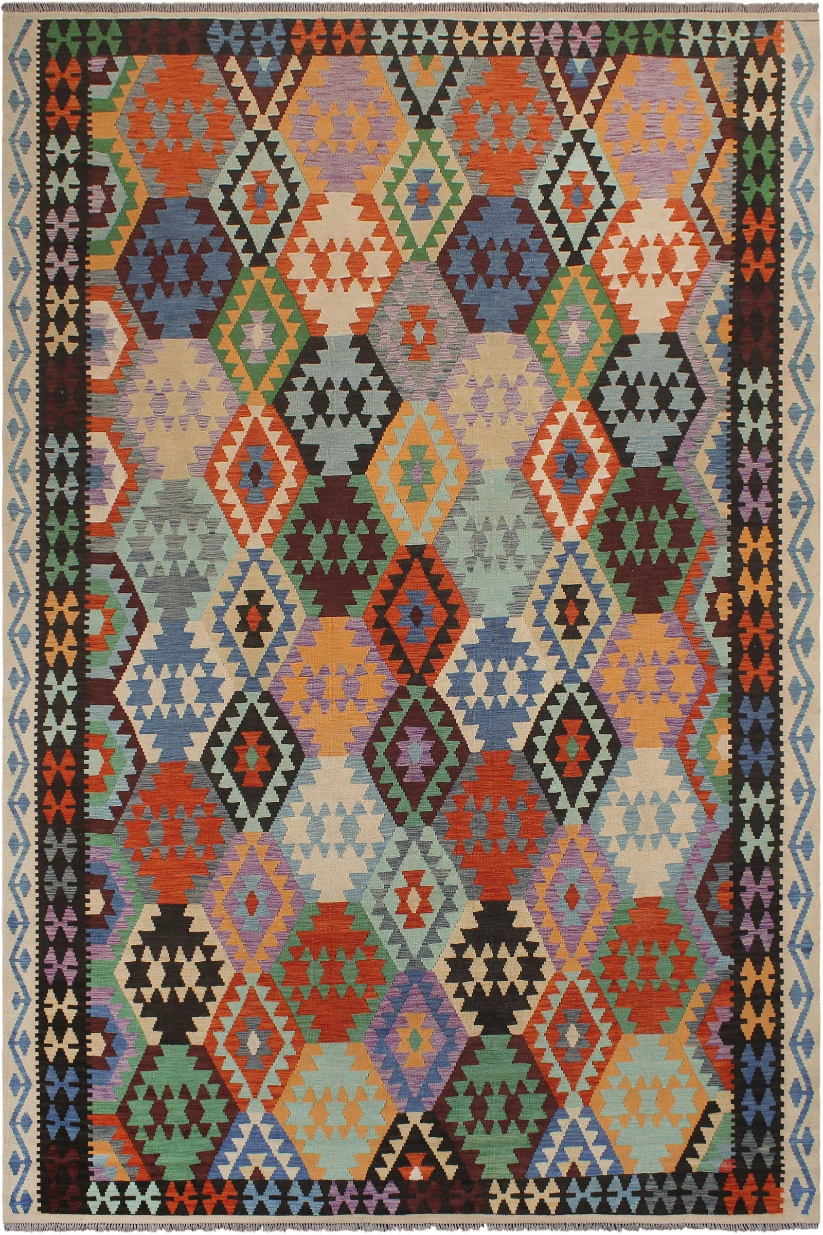 Early 21st Century Boho Chic Kilim Rust Black Wool Rug - 8