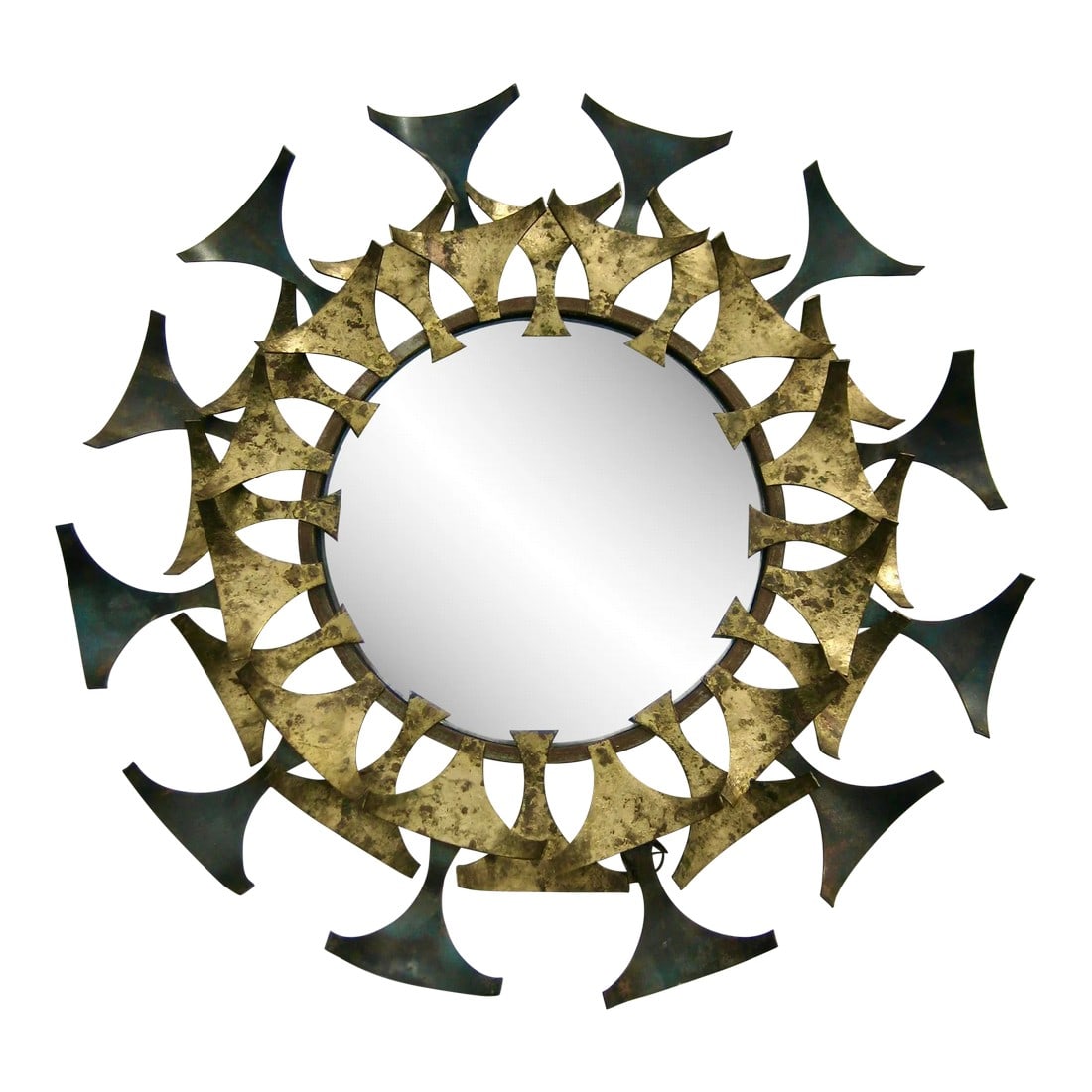 Mid-Century Modern Sunburst Iron Round Mirror Marc Weinstein Style (1 of 9)