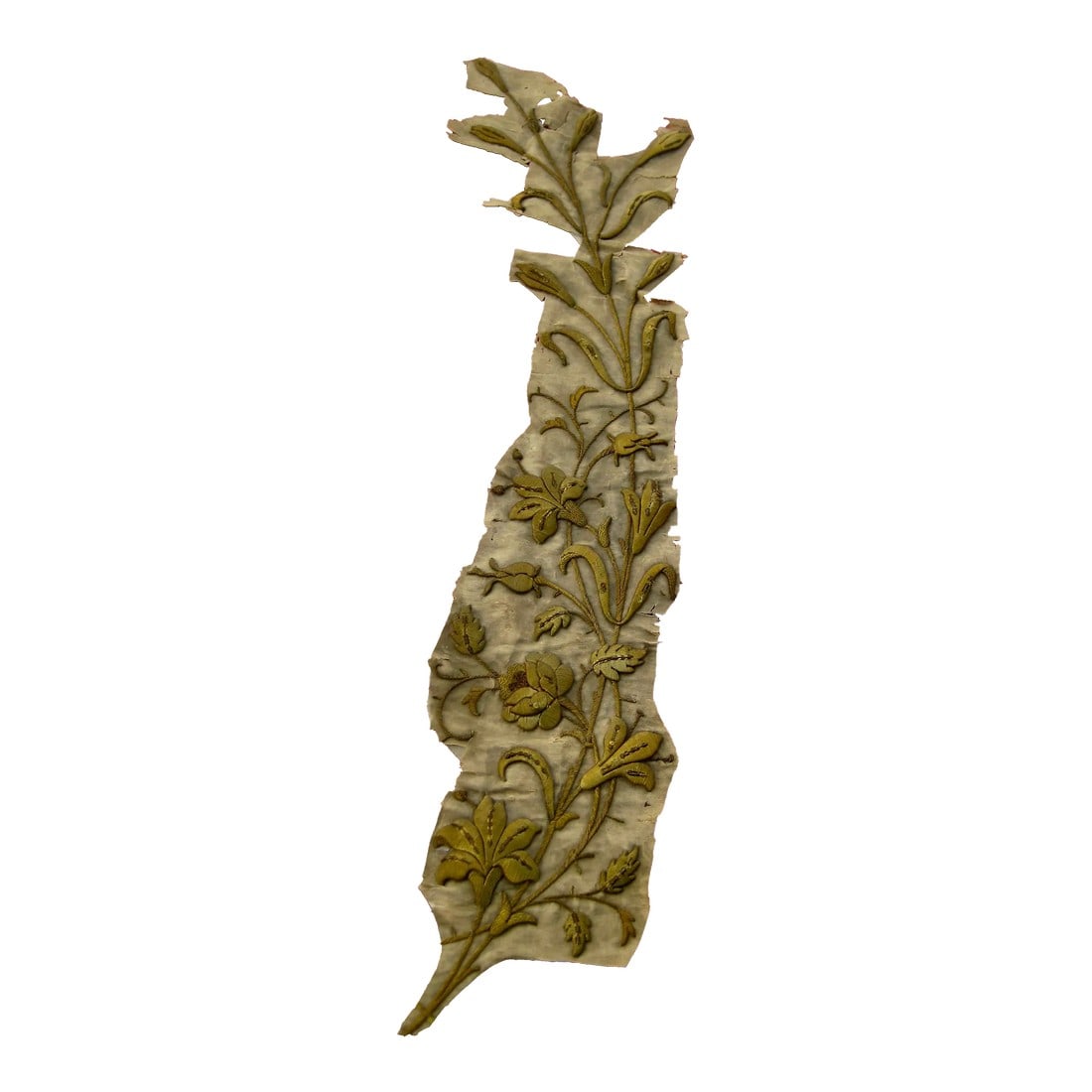 Early 19th Century Gold Embroidery Banner Fragment Branch (A): This stunning fragment part A right side of banner is a perfect example of the excellent work in metallic embroideries that was produce in France during the 1800 hundreds , thick and sophisticated in