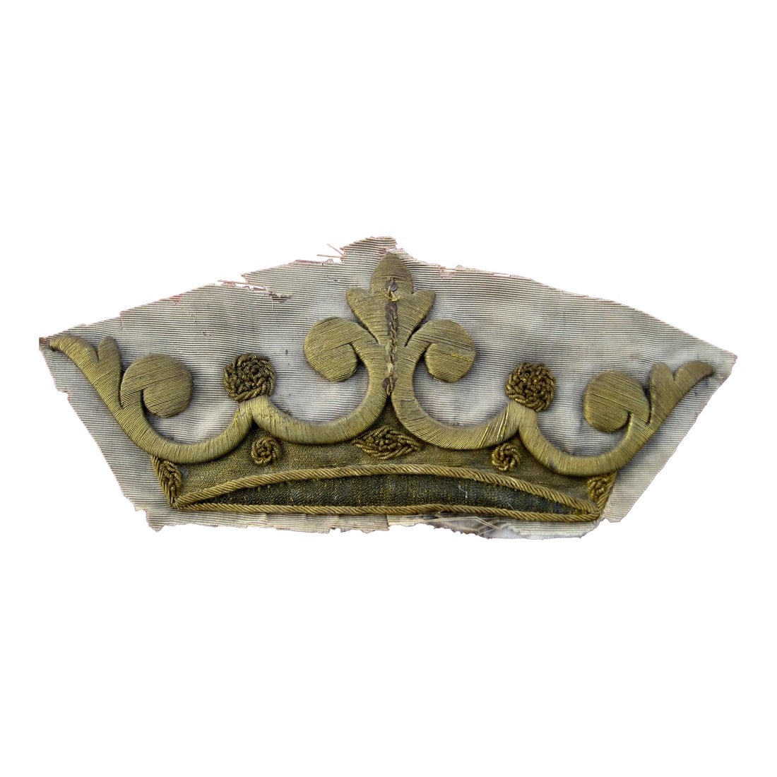 Early 19th Century Gold Embroidery Fragment of Crown From a Banner: Lovely and rare this crown is embroidered in gold metallic threads and was a part of a banner from the 1800 hundred , lovely design , color and condition it can be used framed or if you prefer create