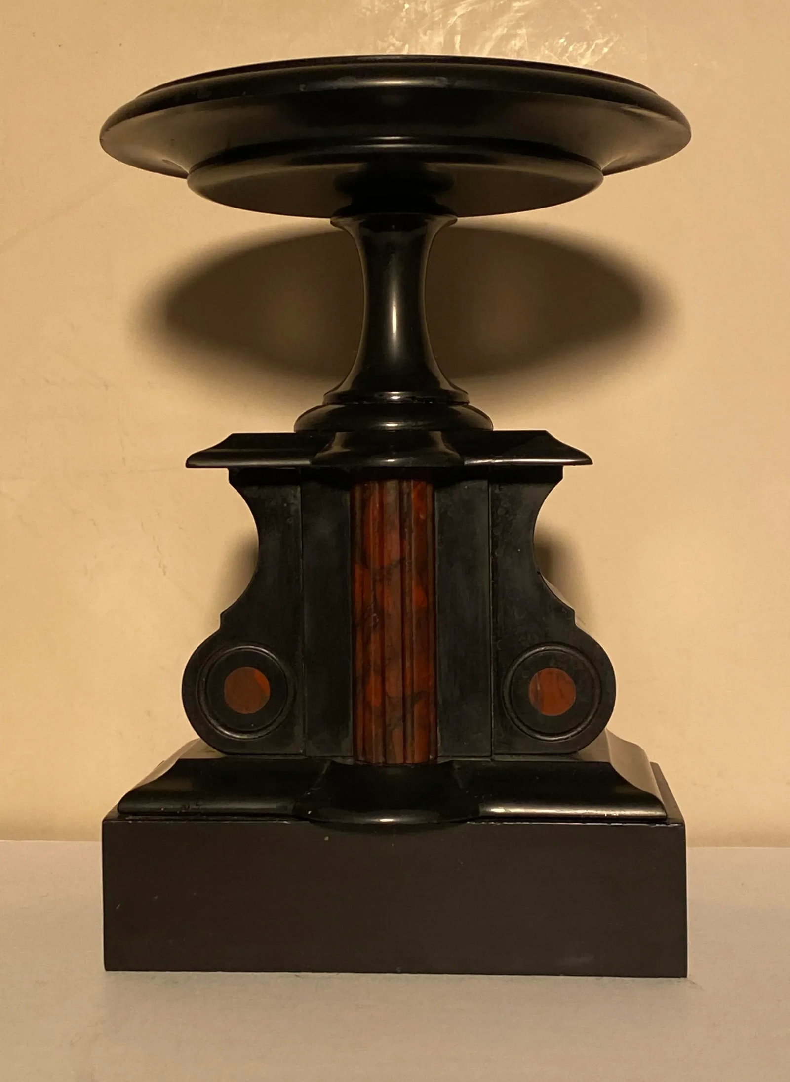 Late 19th Century French Tazza in Belgian Noir Marble With Red Verona Marble Details - 8