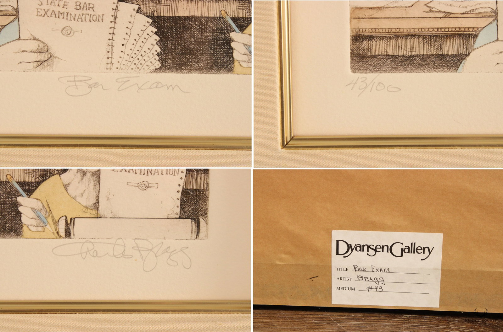 Charles Bragg 'Bar Exam' Limited Edition Etching, Custom Framed - 12