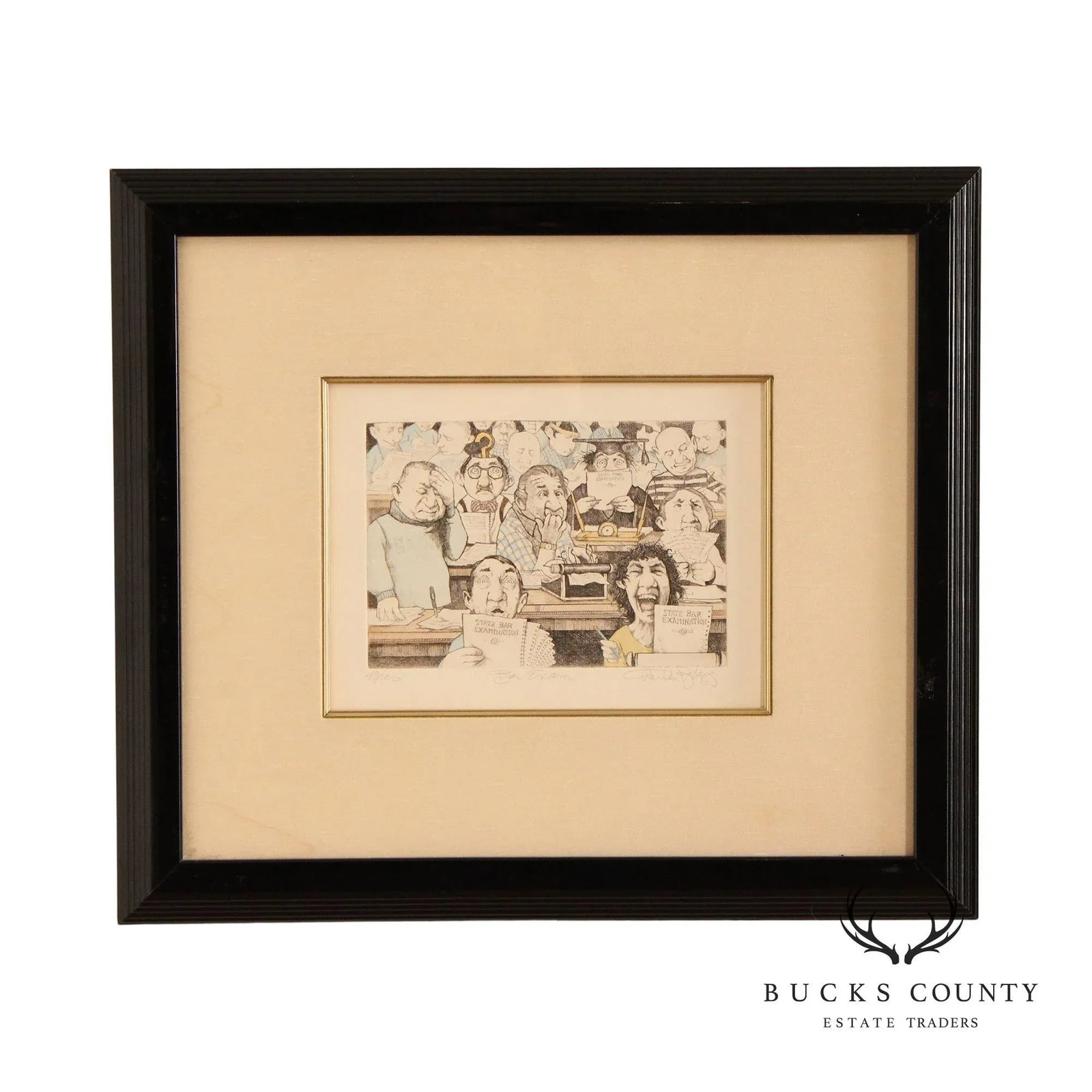 Charles Bragg 'Bar Exam' Limited Edition Etching, Custom Framed - 13